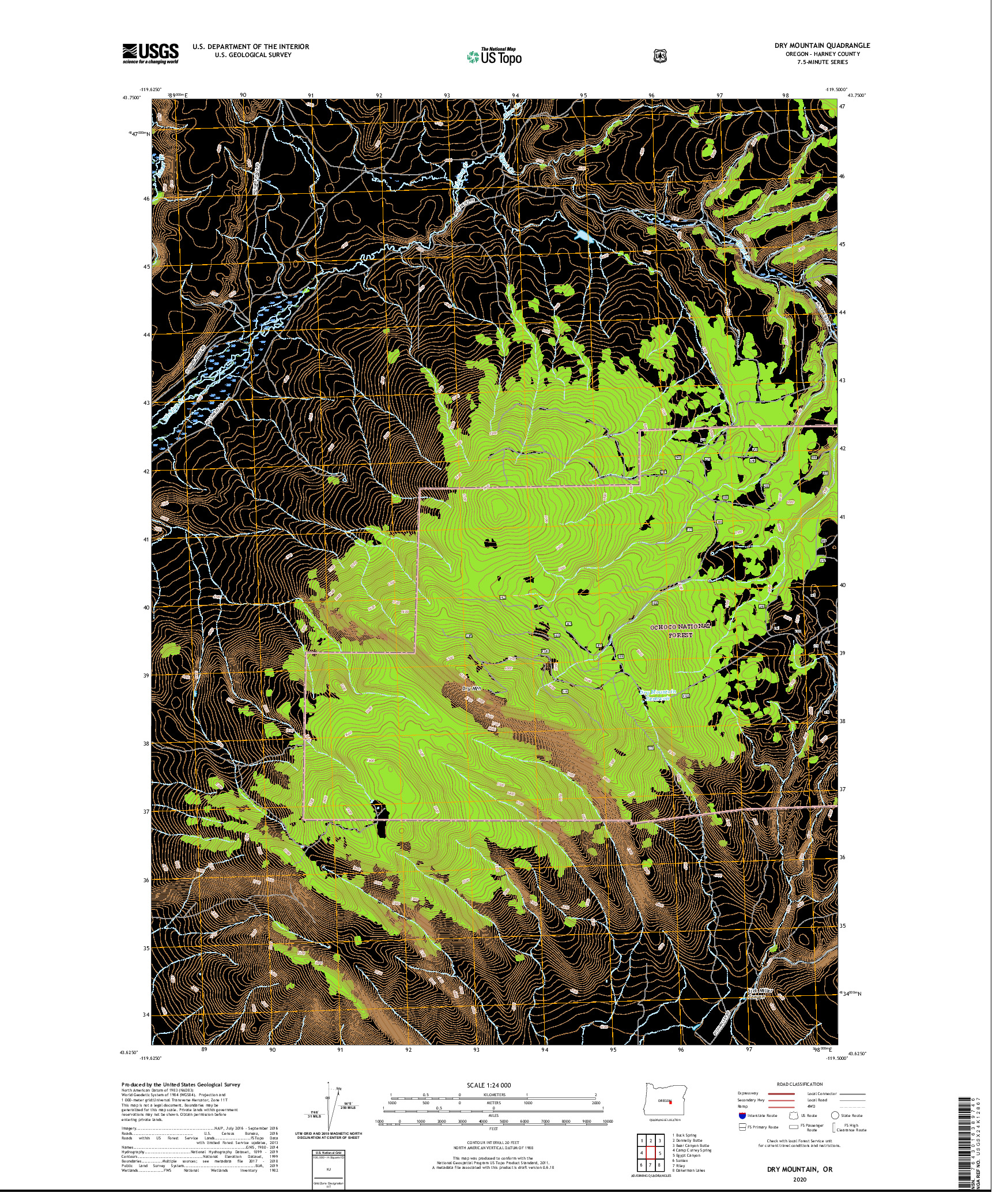 USGS US TOPO 7.5-MINUTE MAP FOR DRY MOUNTAIN, OR 2020