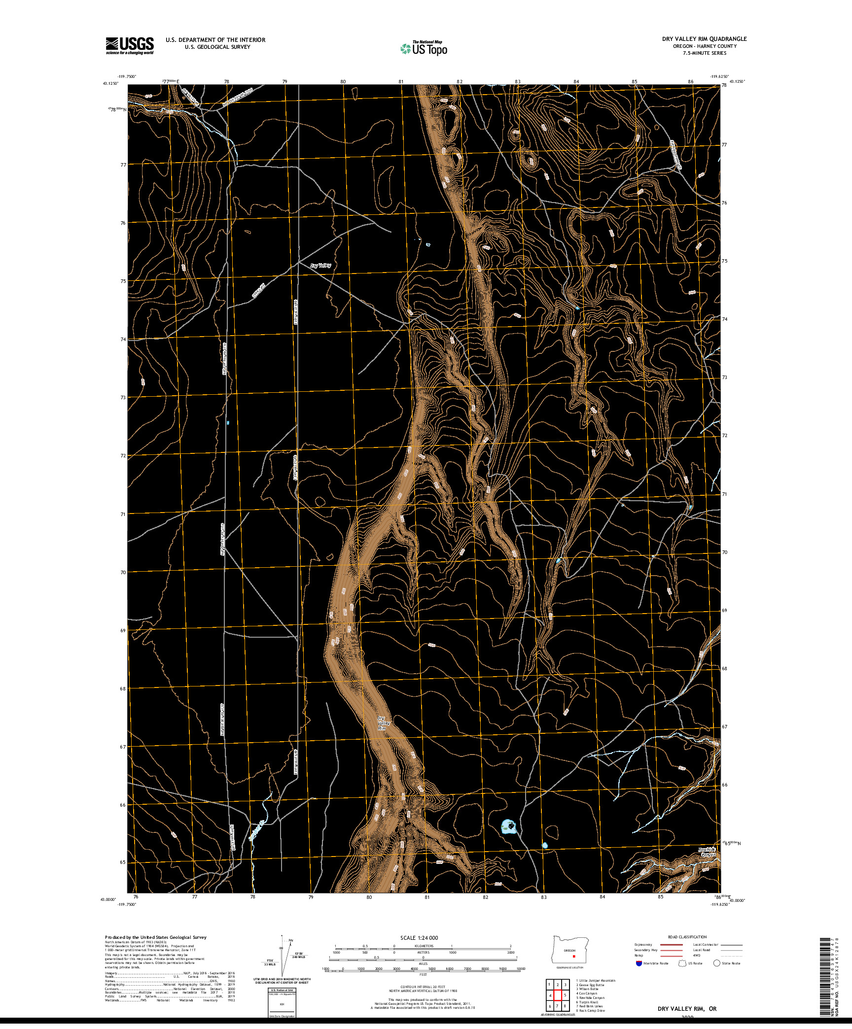 USGS US TOPO 7.5-MINUTE MAP FOR DRY VALLEY RIM, OR 2020