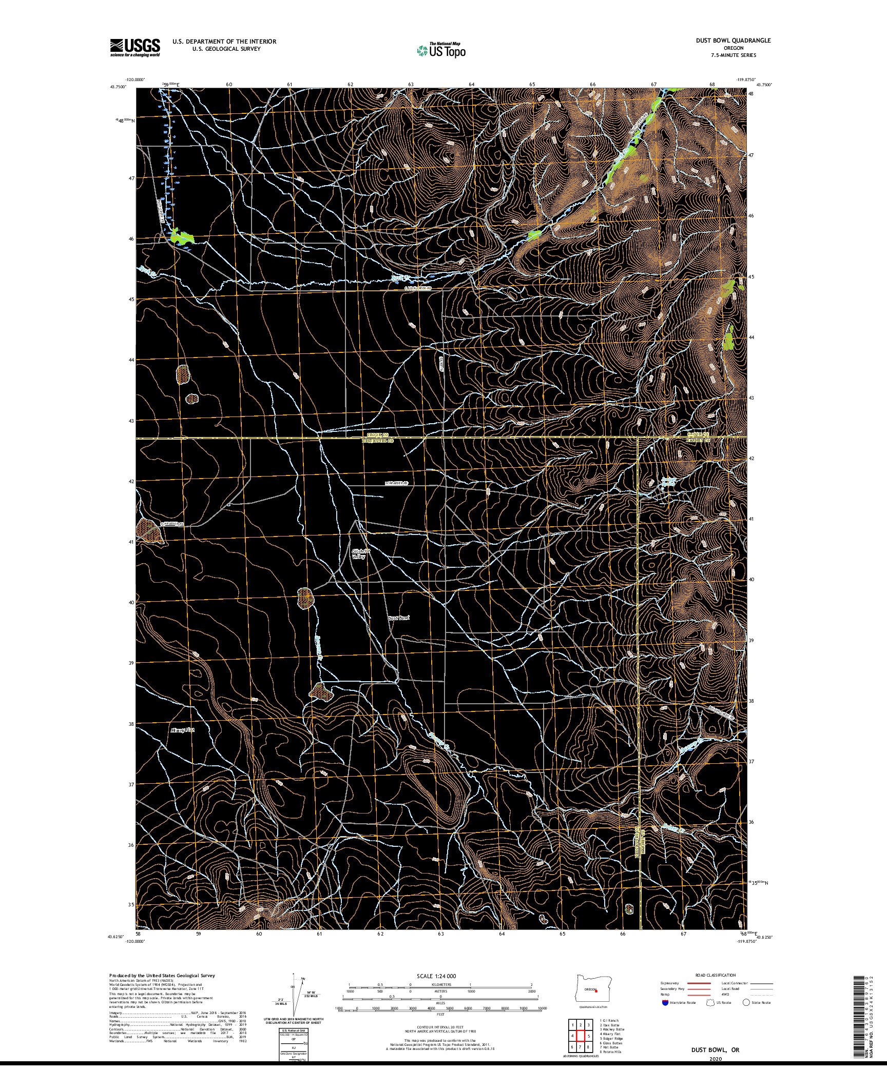 USGS US TOPO 7.5-MINUTE MAP FOR DUST BOWL, OR 2020