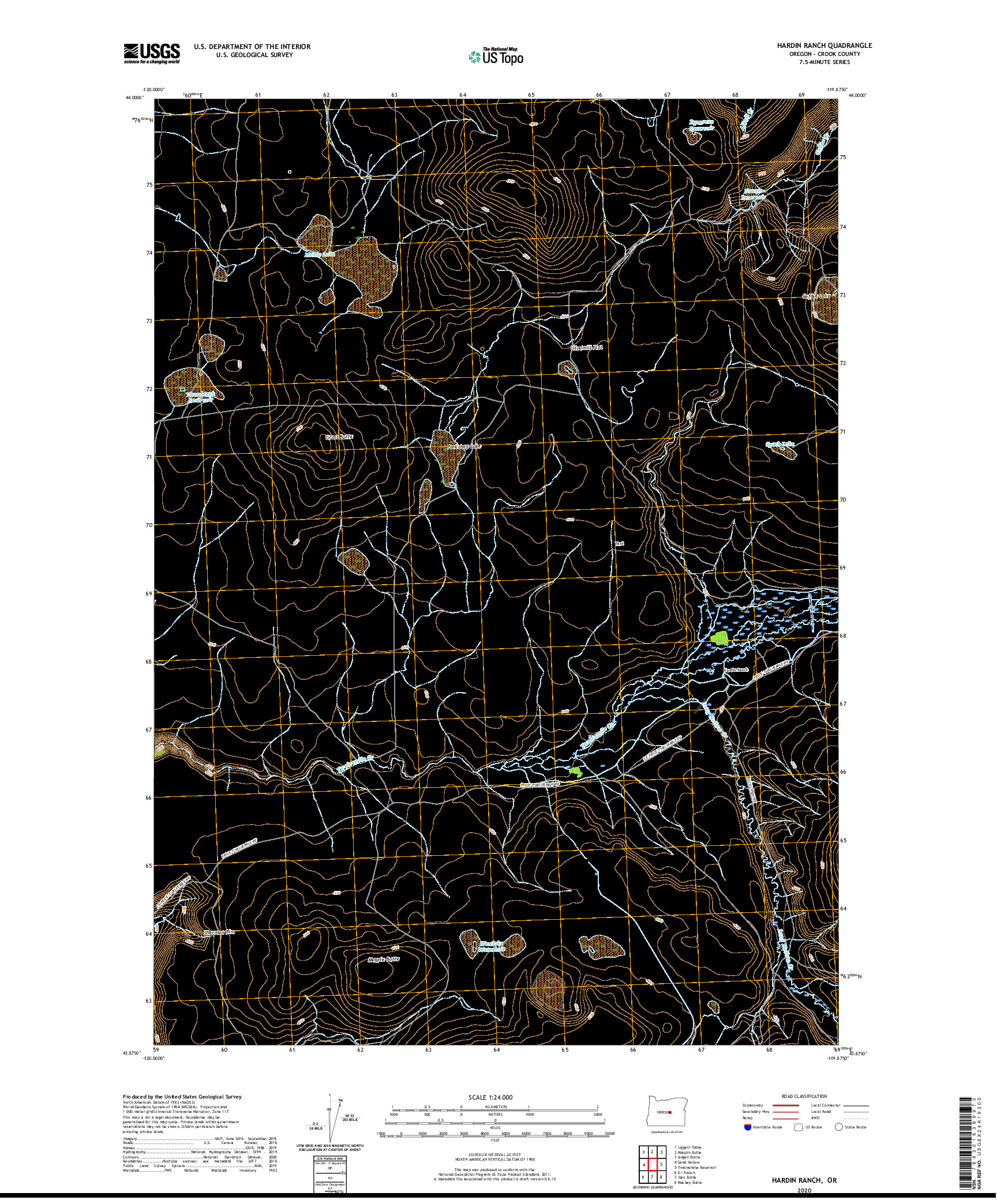 USGS US TOPO 7.5-MINUTE MAP FOR HARDIN RANCH, OR 2020