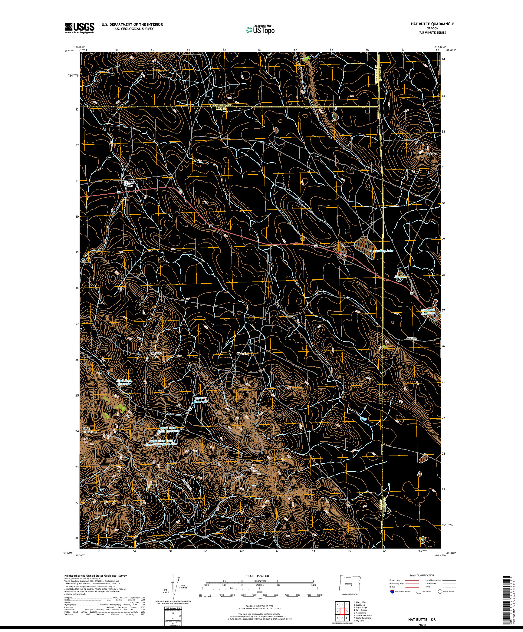 USGS US TOPO 7.5-MINUTE MAP FOR HAT BUTTE, OR 2020