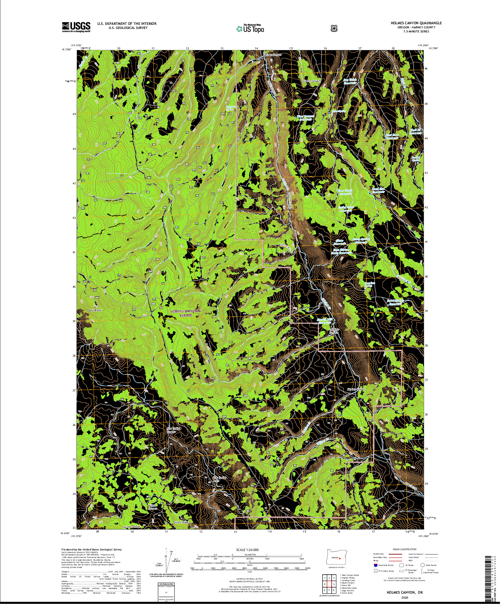 USGS US TOPO 7.5-MINUTE MAP FOR HOLMES CANYON, OR 2020