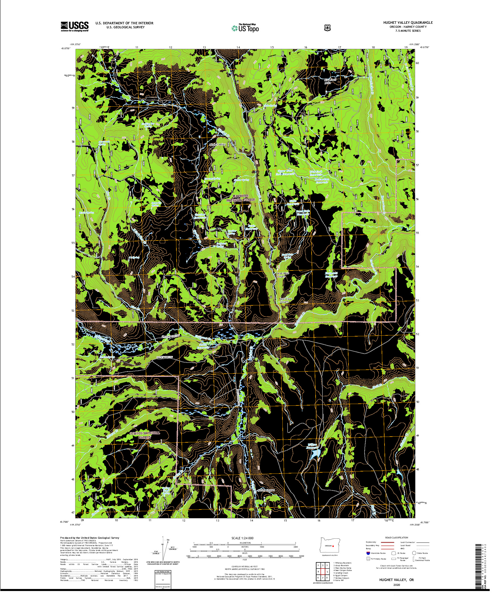 USGS US TOPO 7.5-MINUTE MAP FOR HUGHET VALLEY, OR 2020