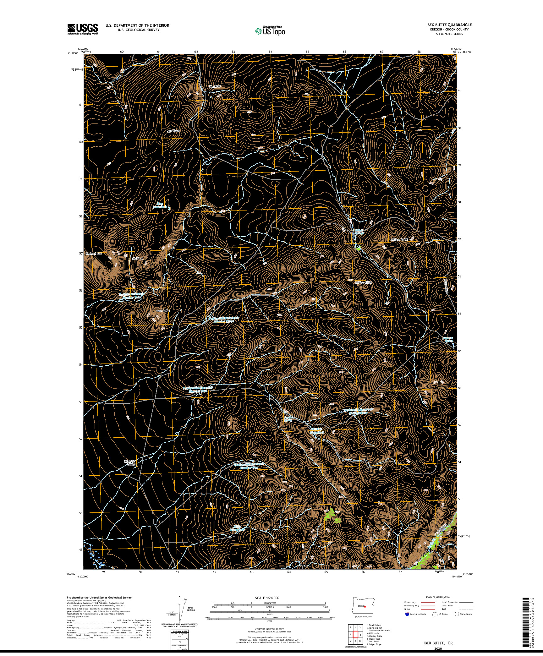 USGS US TOPO 7.5-MINUTE MAP FOR IBEX BUTTE, OR 2020