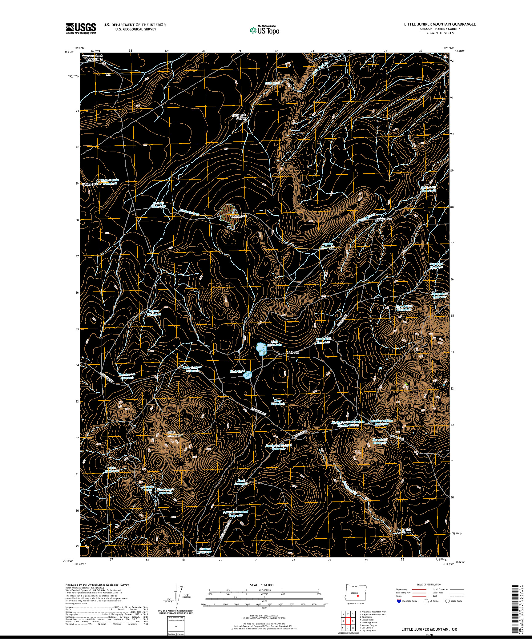 USGS US TOPO 7.5-MINUTE MAP FOR LITTLE JUNIPER MOUNTAIN, OR 2020