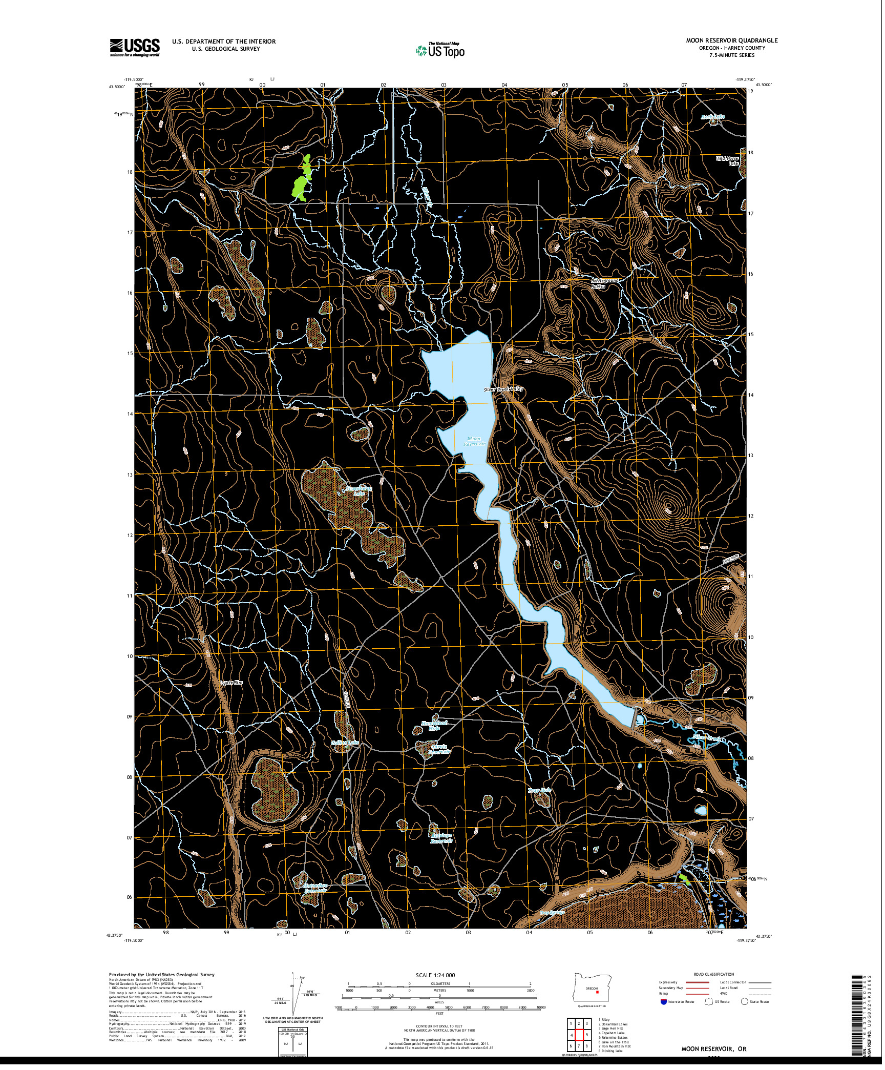 USGS US TOPO 7.5-MINUTE MAP FOR MOON RESERVOIR, OR 2020