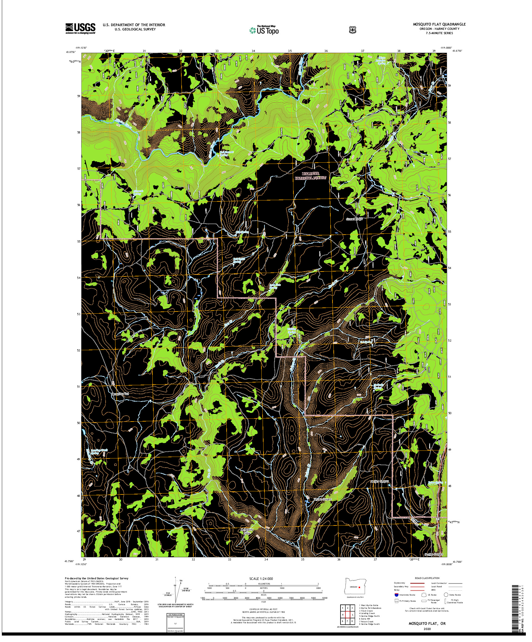 USGS US TOPO 7.5-MINUTE MAP FOR MOSQUITO FLAT, OR 2020