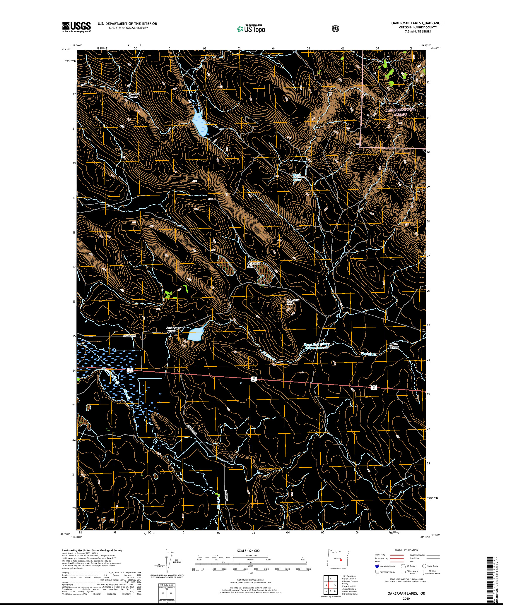 USGS US TOPO 7.5-MINUTE MAP FOR OAKERMAN LAKES, OR 2020