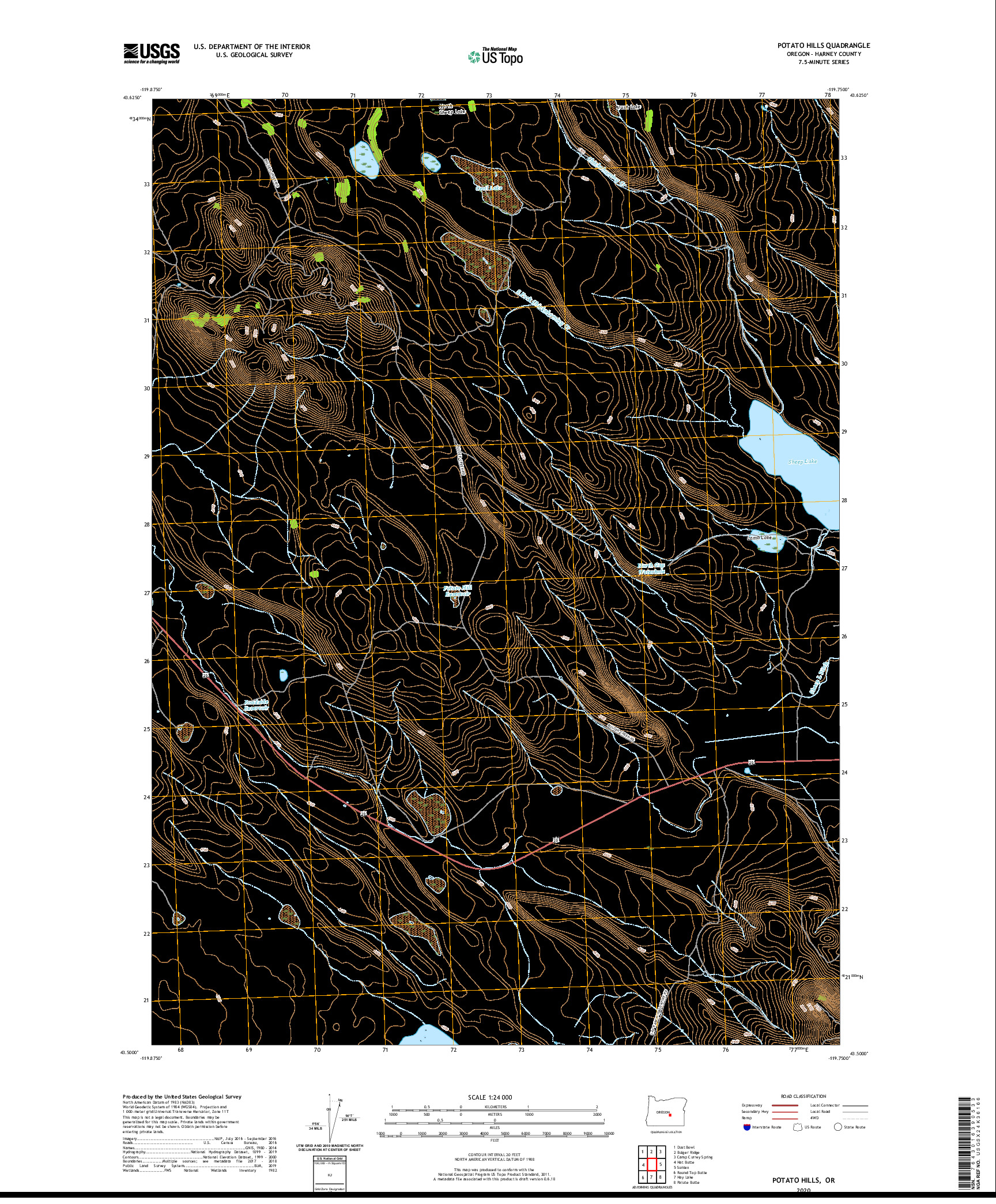 USGS US TOPO 7.5-MINUTE MAP FOR POTATO HILLS, OR 2020