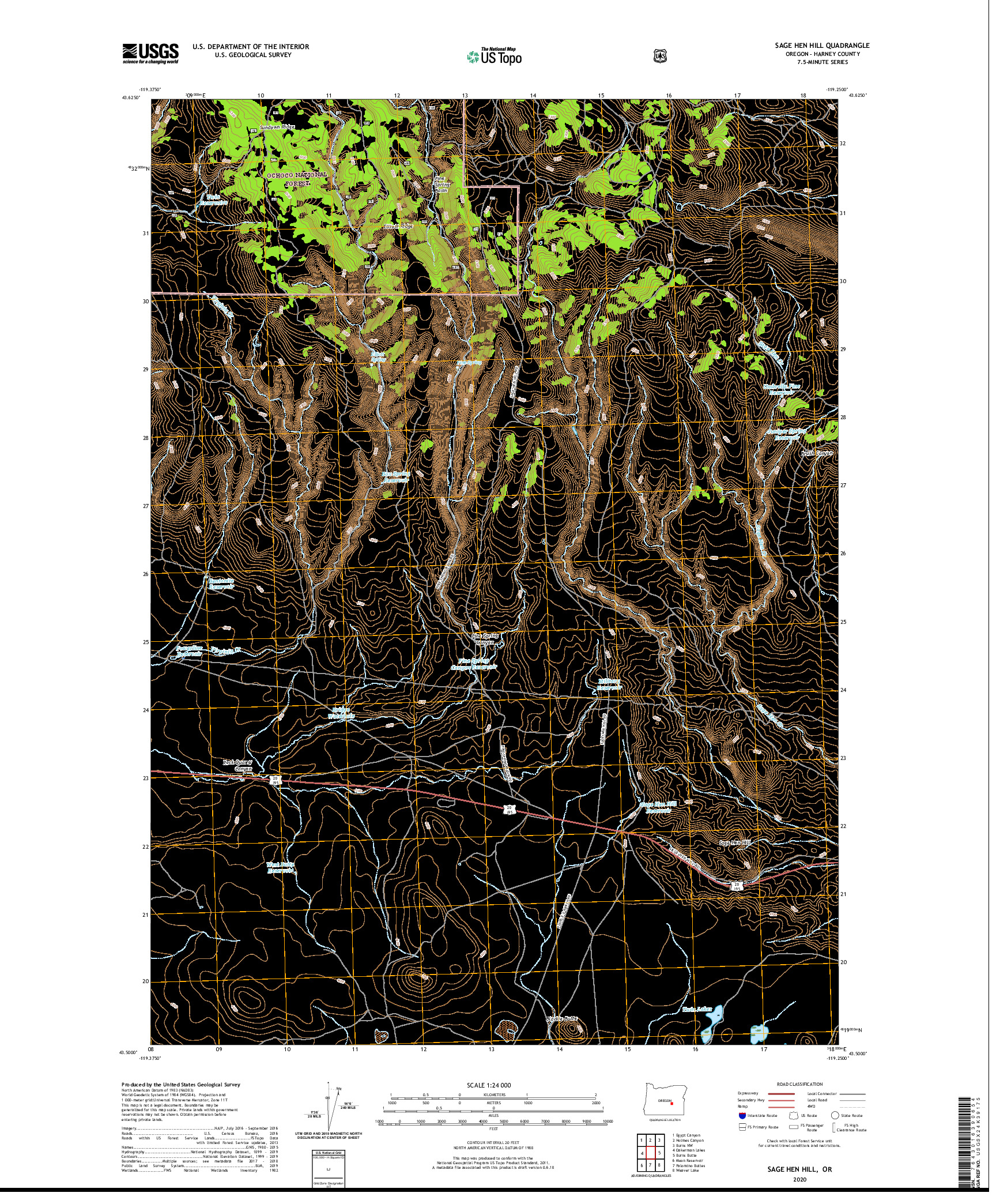 USGS US TOPO 7.5-MINUTE MAP FOR SAGE HEN HILL, OR 2020