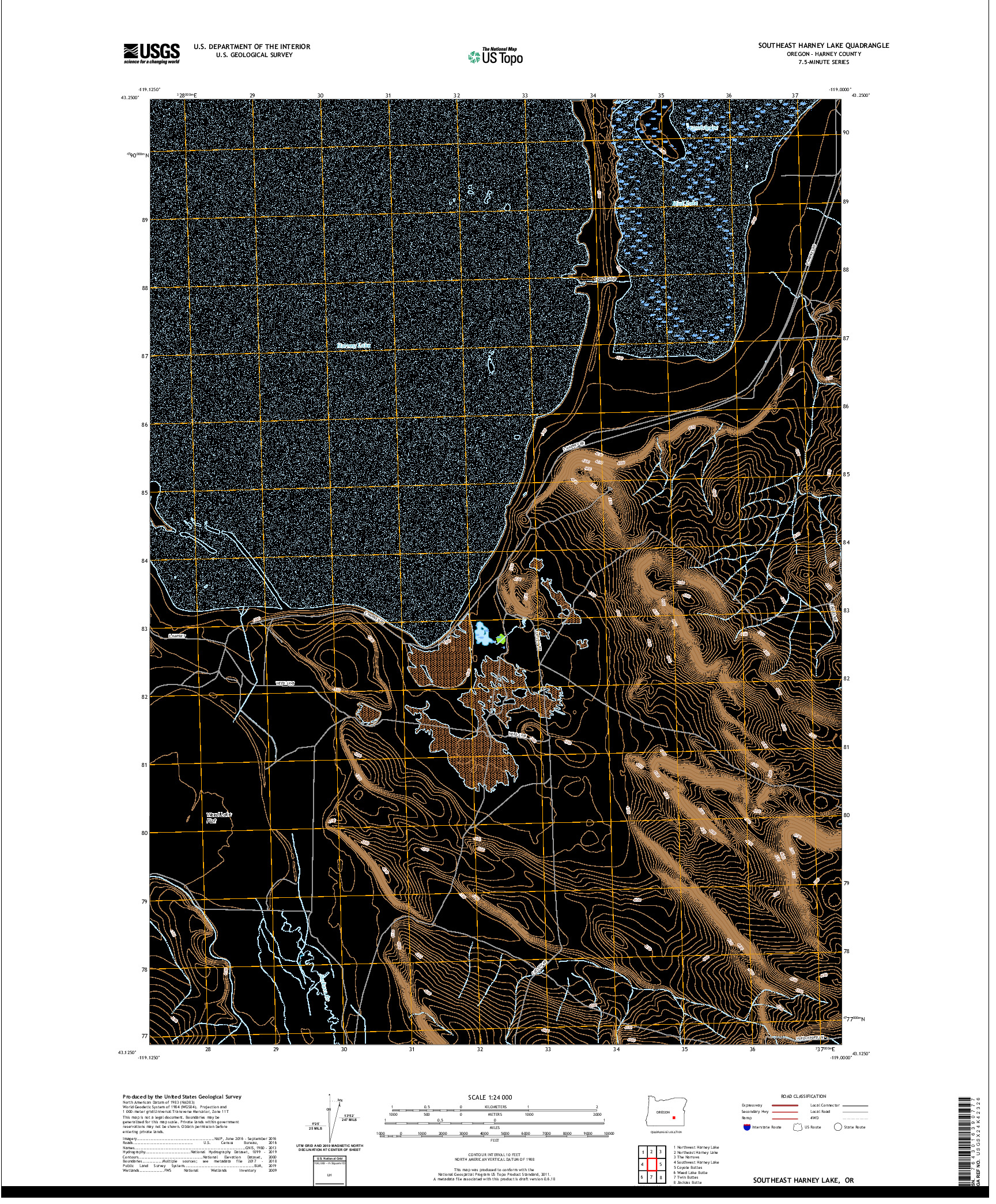 USGS US TOPO 7.5-MINUTE MAP FOR SOUTHEAST HARNEY LAKE, OR 2020