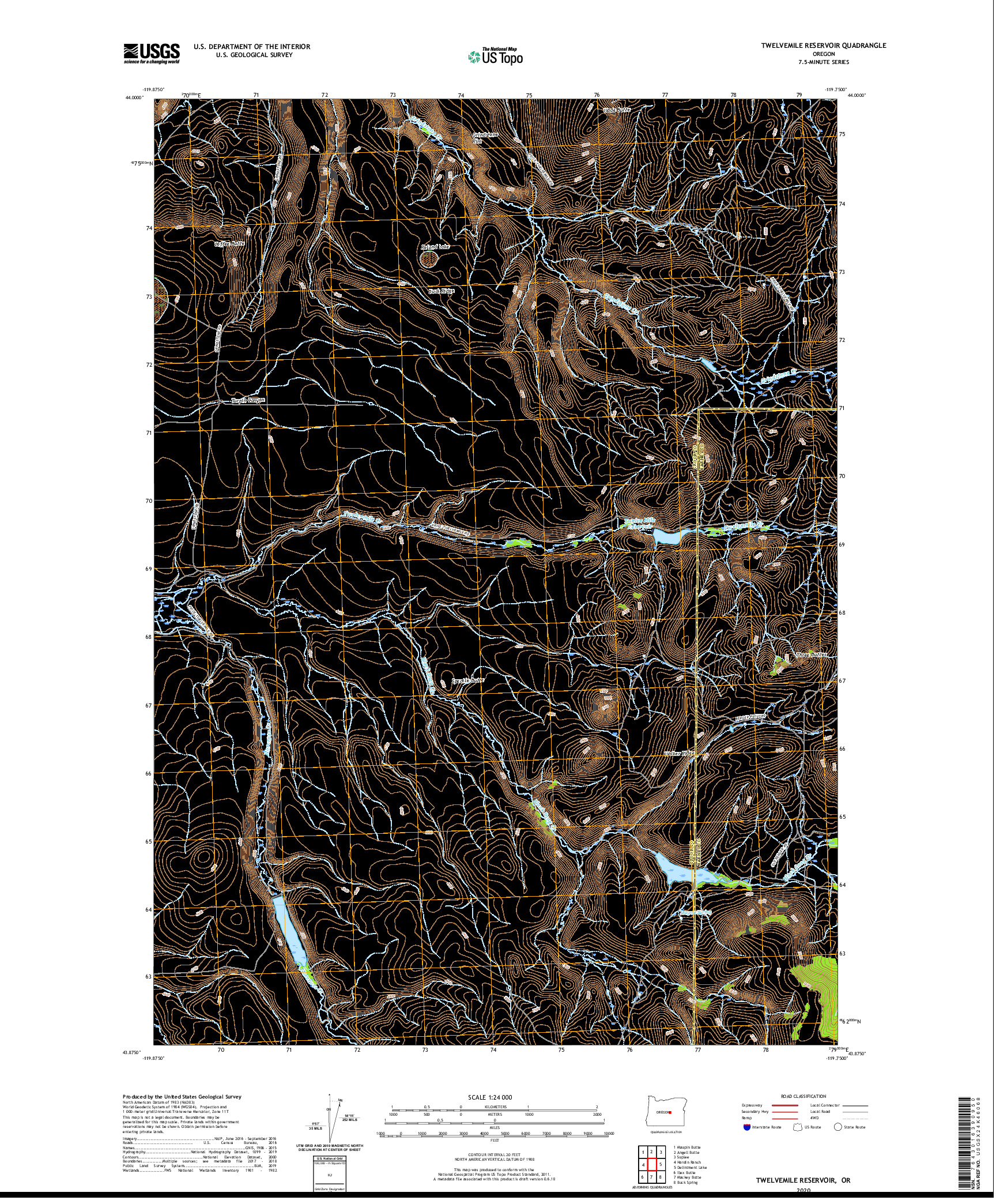 USGS US TOPO 7.5-MINUTE MAP FOR TWELVEMILE RESERVOIR, OR 2020