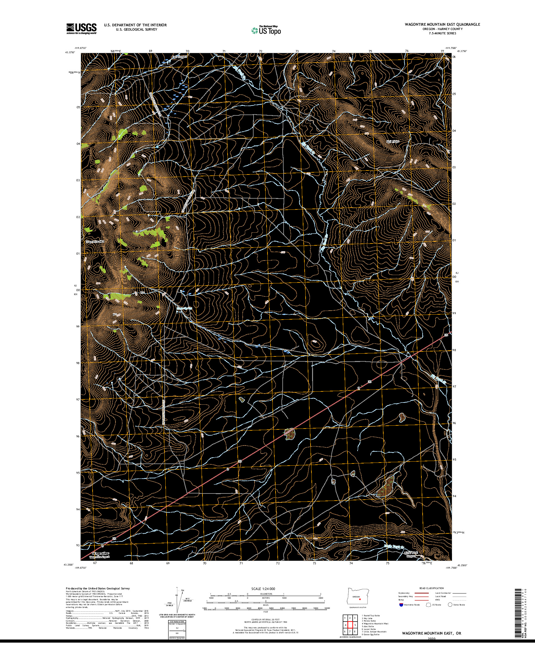 USGS US TOPO 7.5-MINUTE MAP FOR WAGONTIRE MOUNTAIN EAST, OR 2020