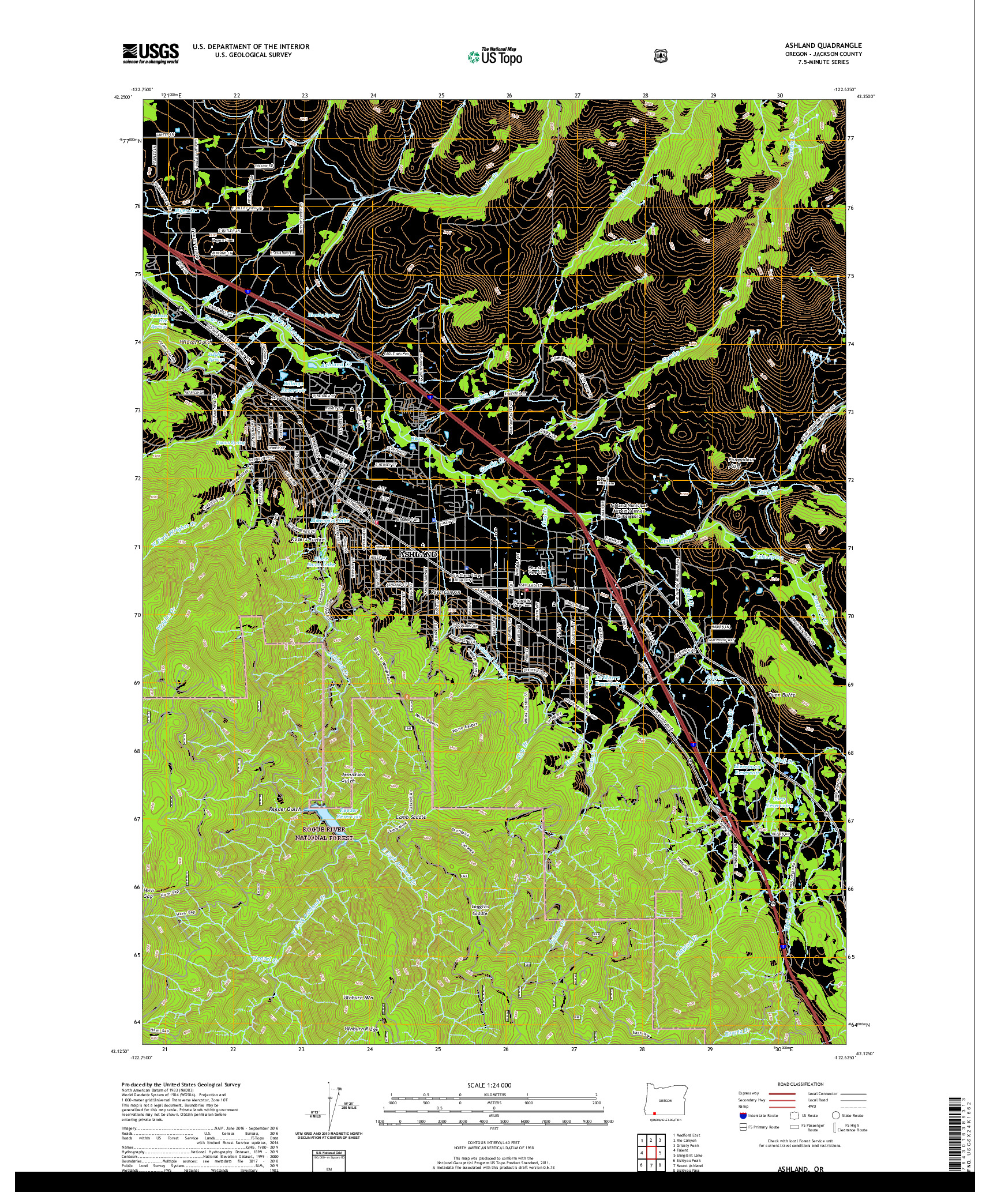 USGS US TOPO 7.5-MINUTE MAP FOR ASHLAND, OR 2020