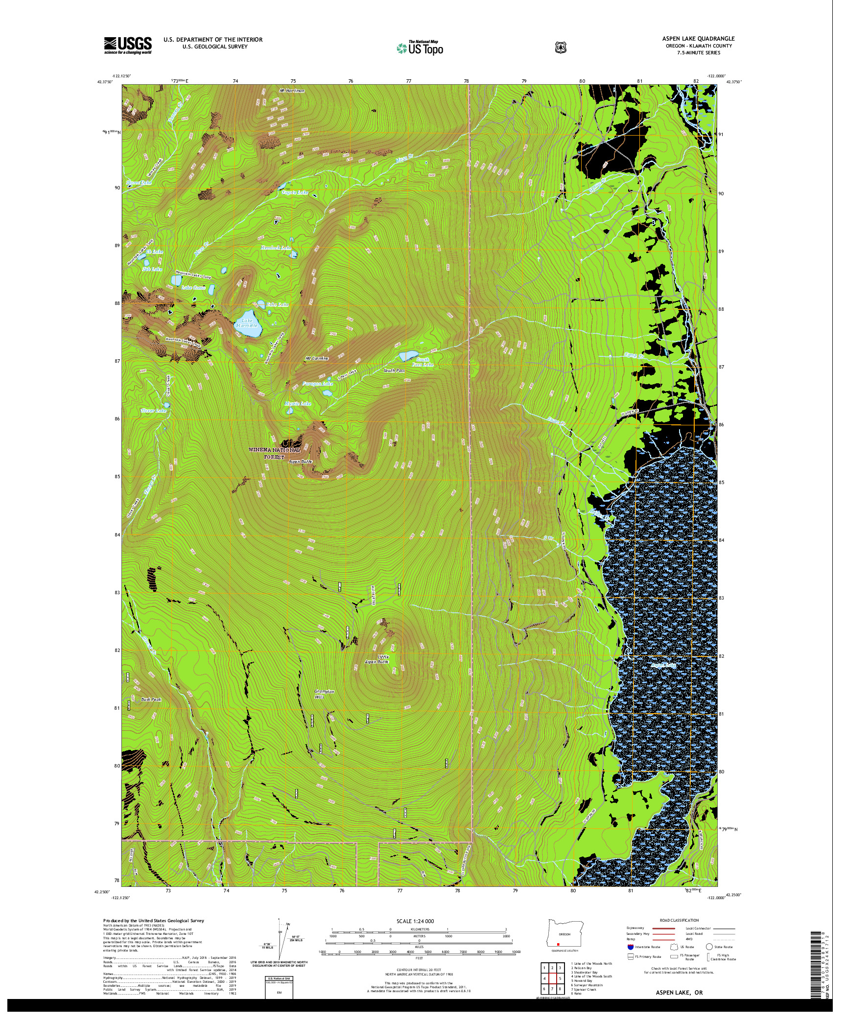 USGS US TOPO 7.5-MINUTE MAP FOR ASPEN LAKE, OR 2020