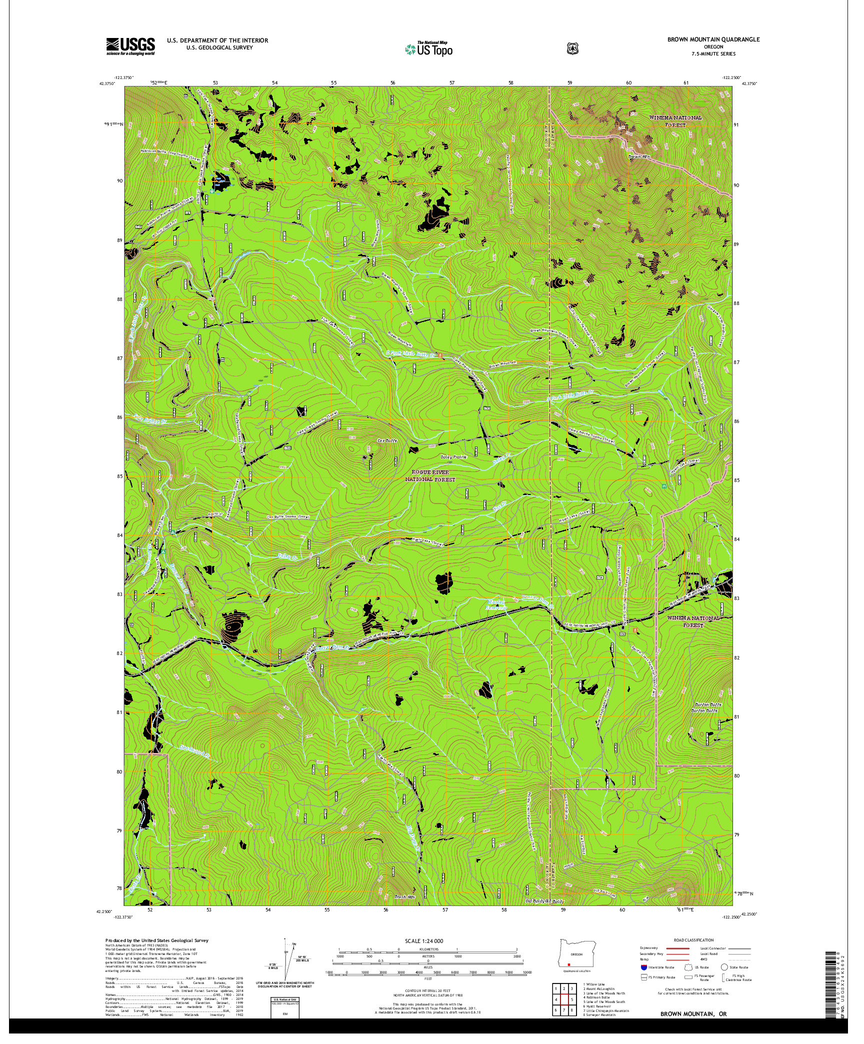 USGS US TOPO 7.5-MINUTE MAP FOR BROWN MOUNTAIN, OR 2020