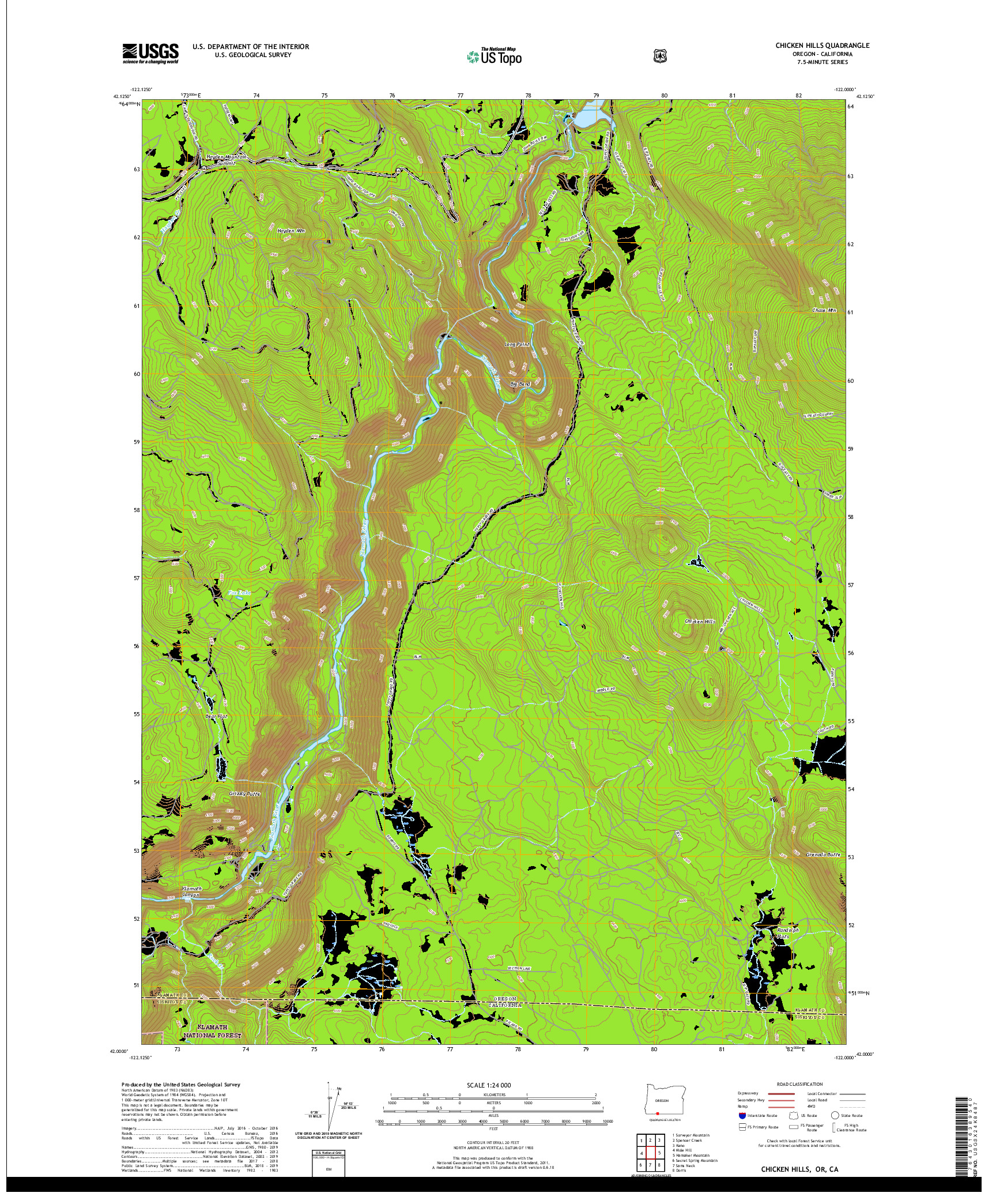 USGS US TOPO 7.5-MINUTE MAP FOR CHICKEN HILLS, OR,CA 2020