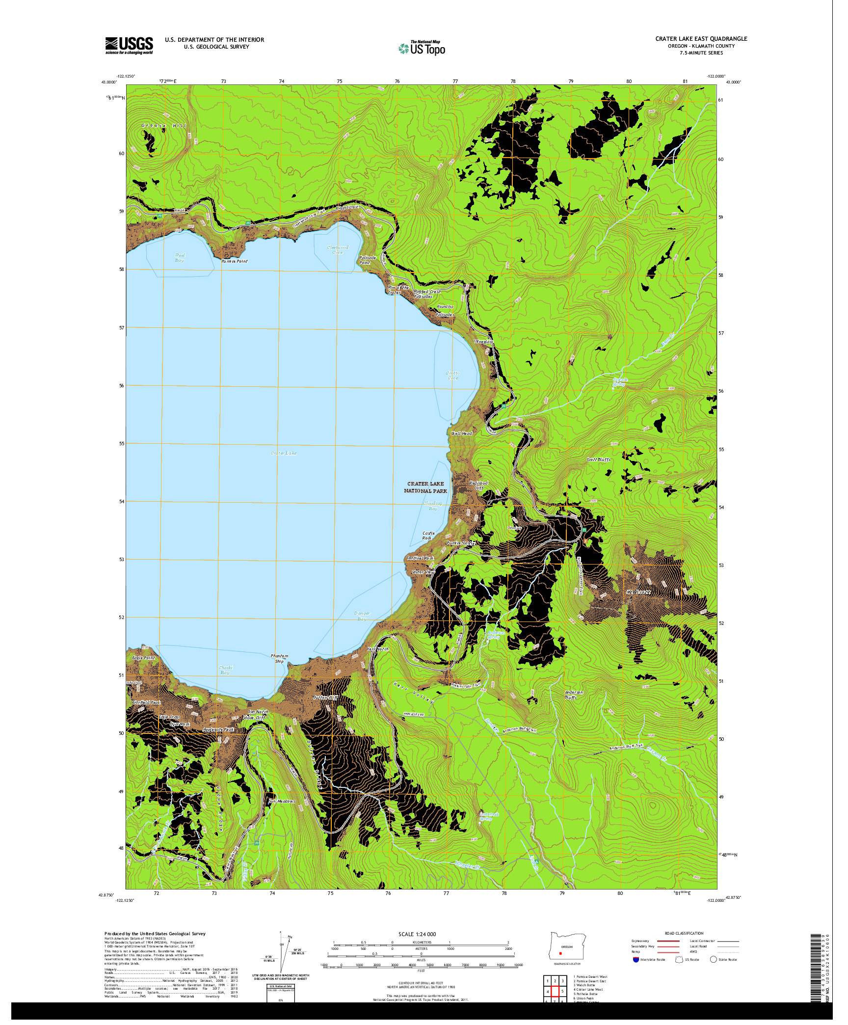 USGS US TOPO 7.5-MINUTE MAP FOR CRATER LAKE EAST, OR 2020