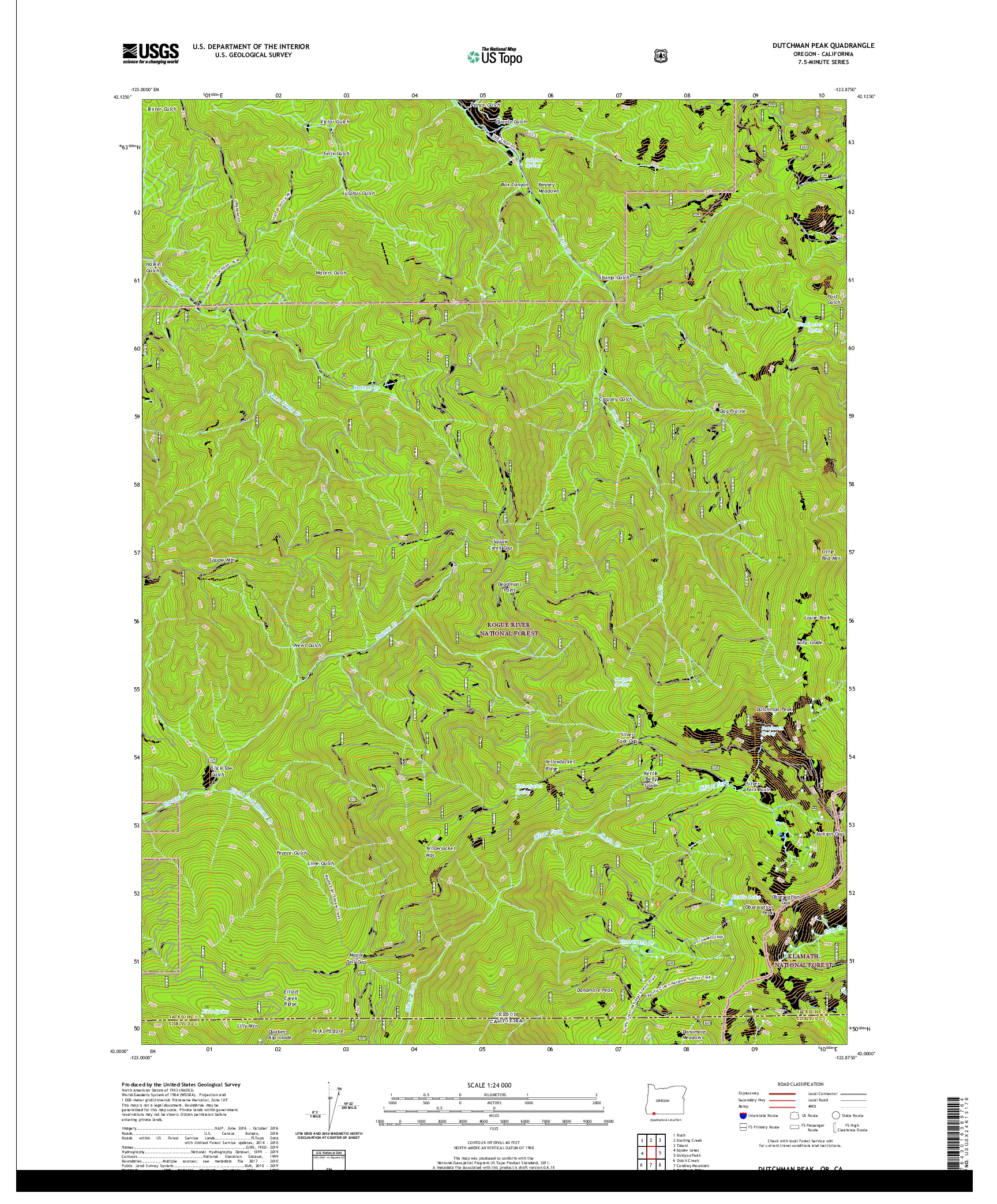 USGS US TOPO 7.5-MINUTE MAP FOR DUTCHMAN PEAK, OR,CA 2020