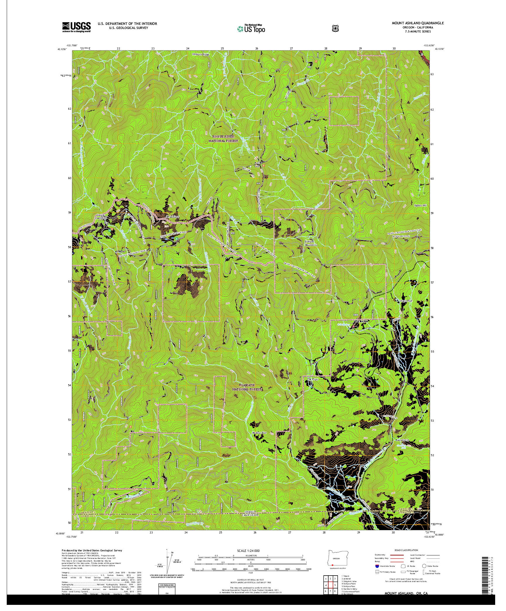 USGS US TOPO 7.5-MINUTE MAP FOR MOUNT ASHLAND, OR,CA 2020