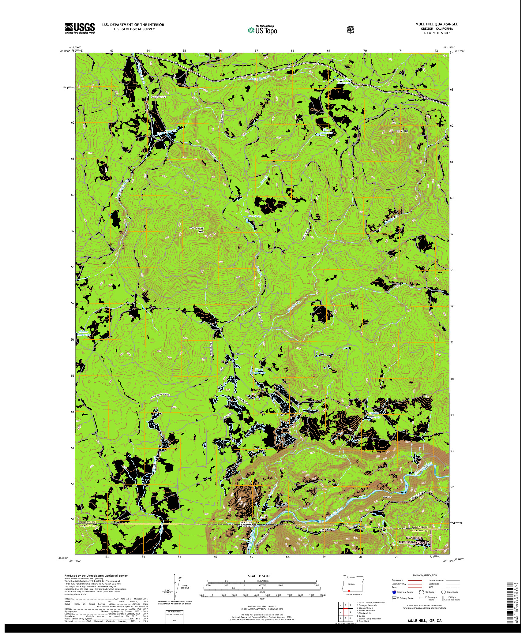 USGS US TOPO 7.5-MINUTE MAP FOR MULE HILL, OR,CA 2020