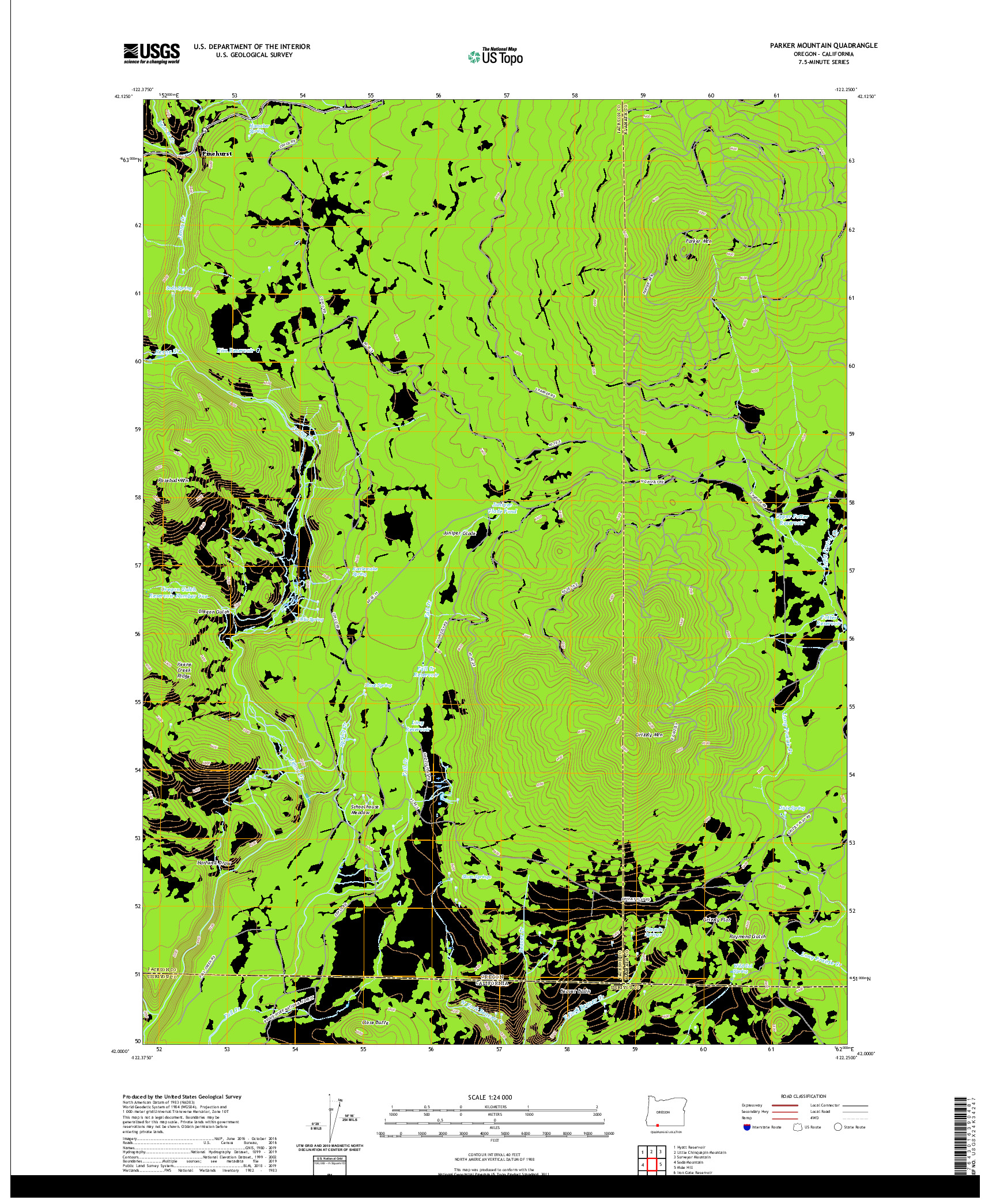 USGS US TOPO 7.5-MINUTE MAP FOR PARKER MOUNTAIN, OR,CA 2020