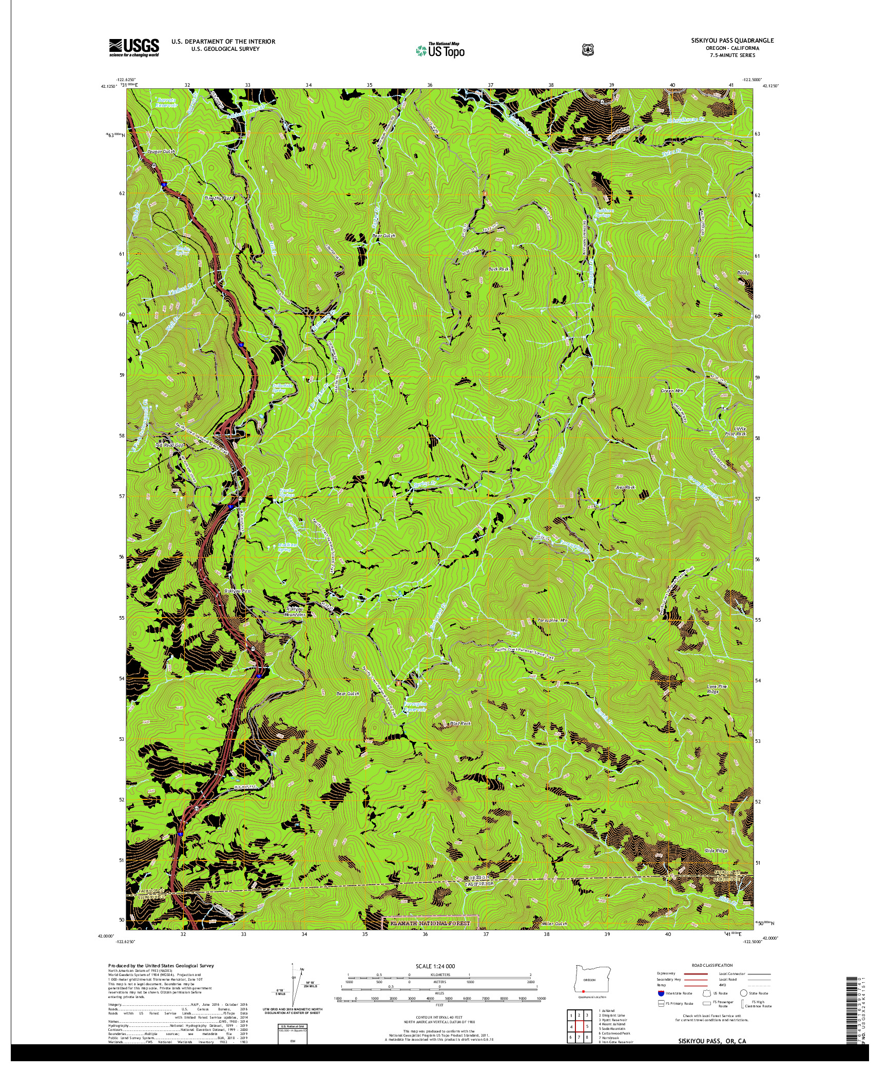 USGS US TOPO 7.5-MINUTE MAP FOR SISKIYOU PASS, OR,CA 2020
