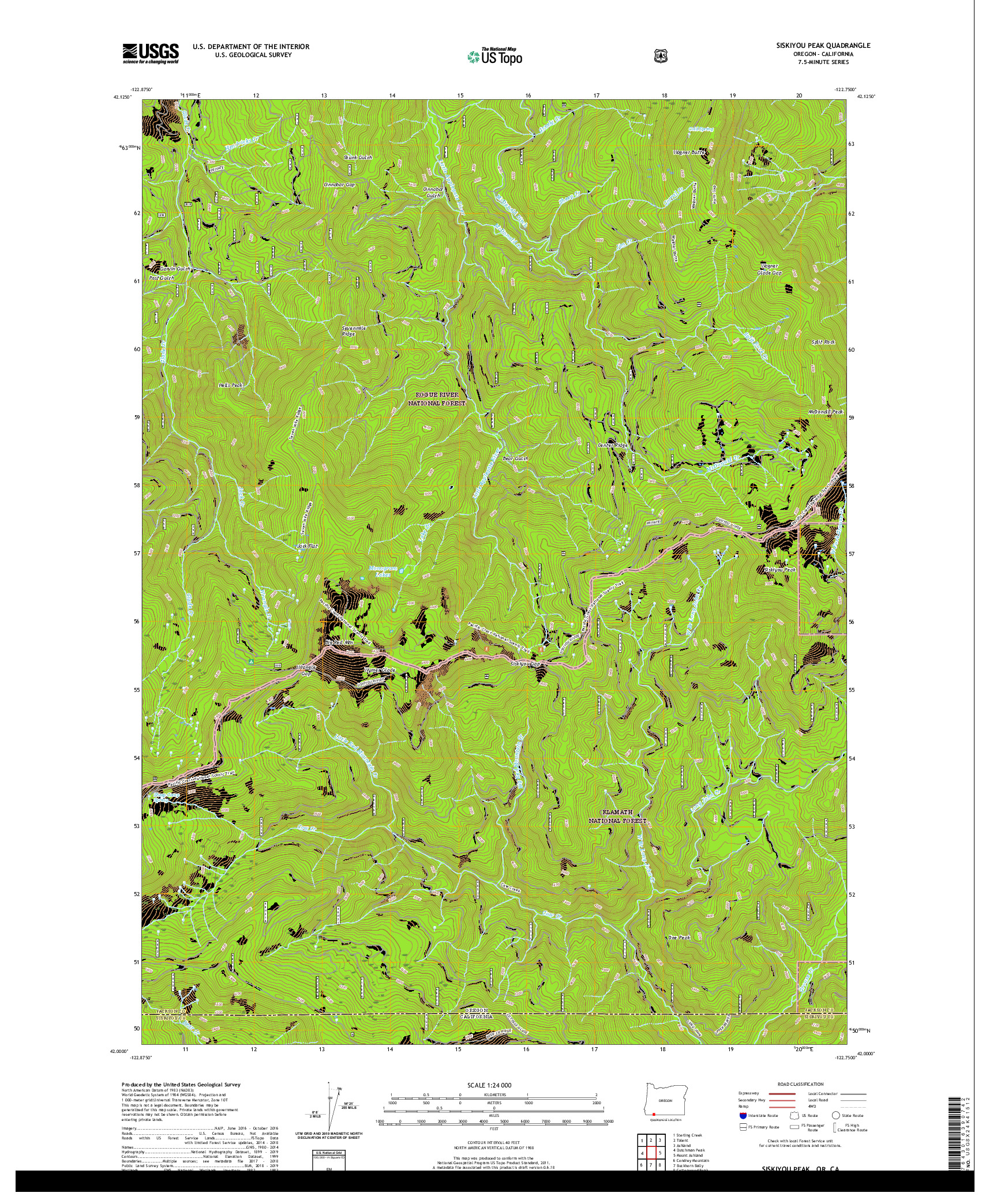 USGS US TOPO 7.5-MINUTE MAP FOR SISKIYOU PEAK, OR,CA 2020