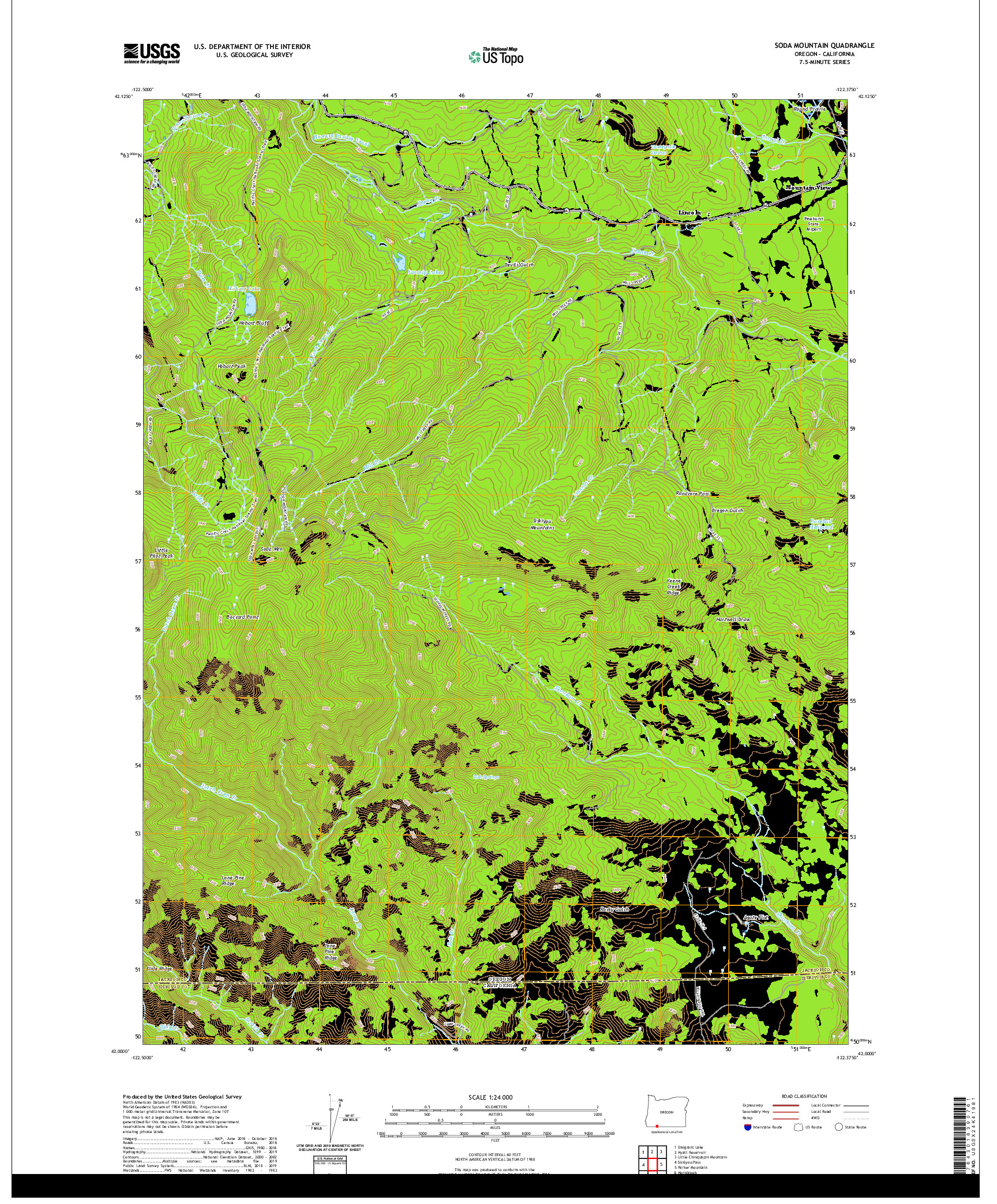 USGS US TOPO 7.5-MINUTE MAP FOR SODA MOUNTAIN, OR,CA 2020