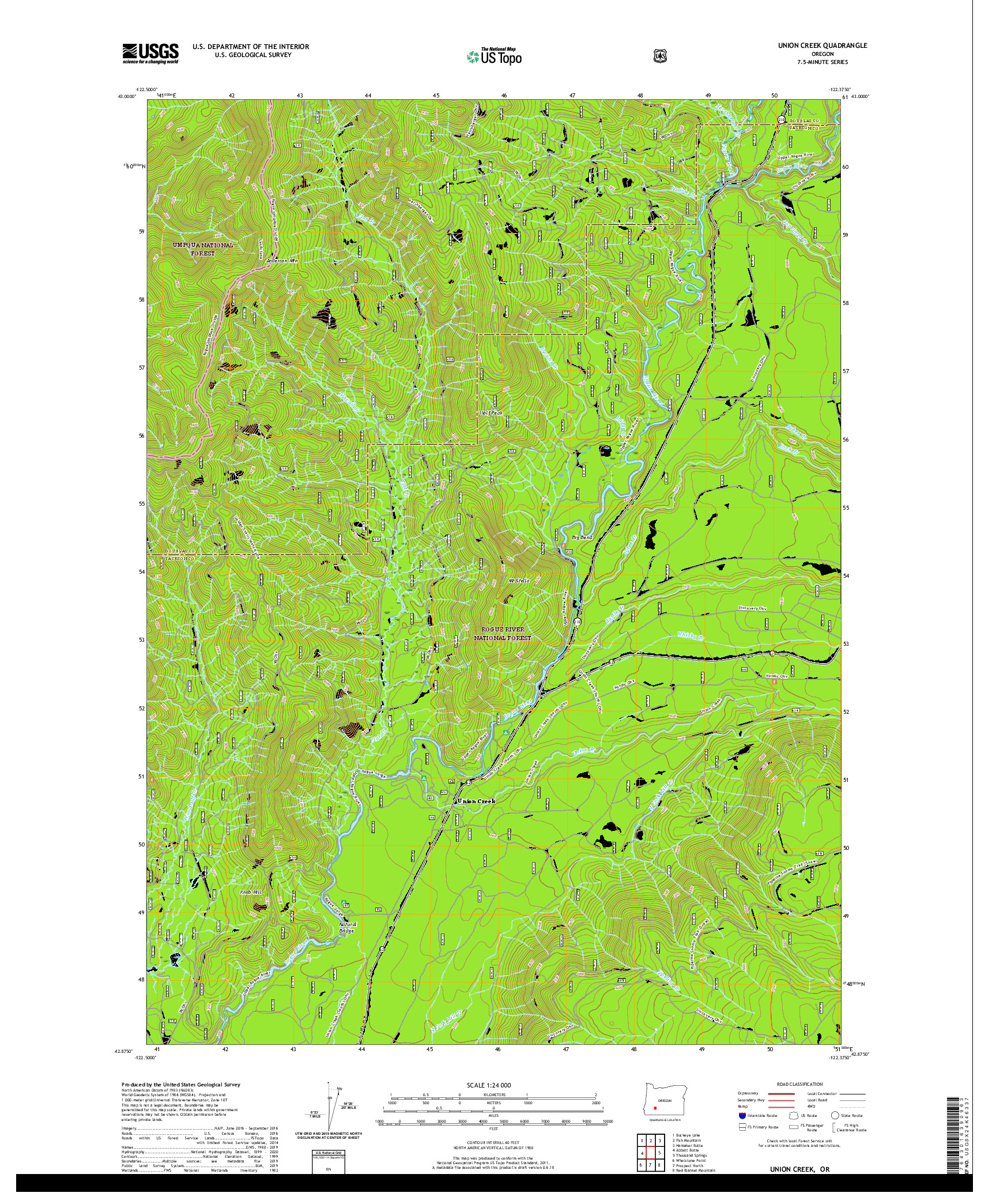 USGS US TOPO 7.5-MINUTE MAP FOR UNION CREEK, OR 2020
