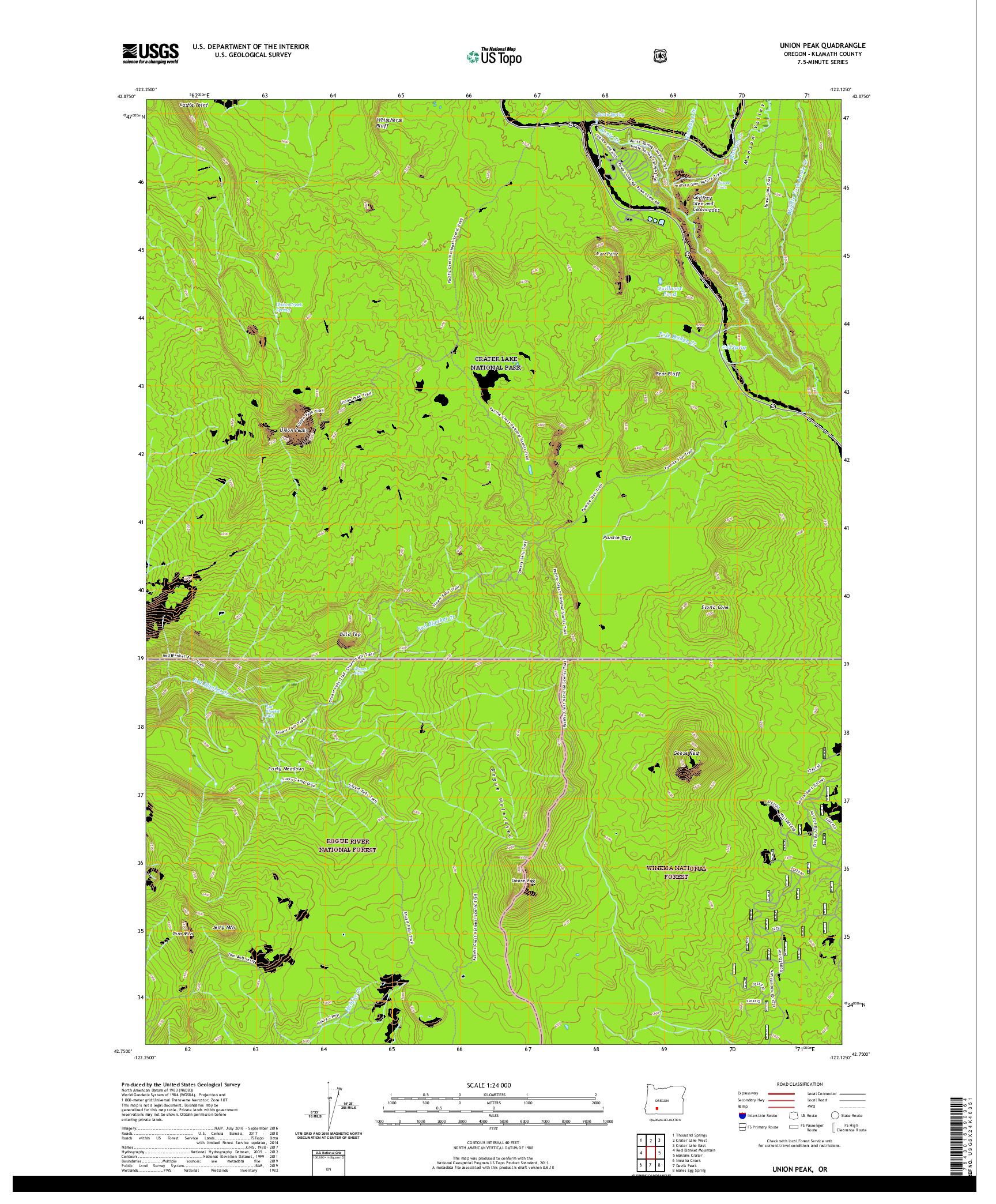 USGS US TOPO 7.5-MINUTE MAP FOR UNION PEAK, OR 2020