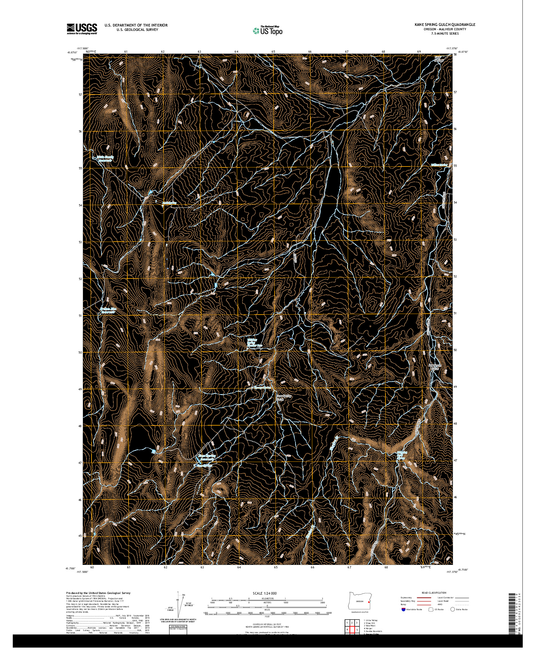 USGS US TOPO 7.5-MINUTE MAP FOR KANE SPRING GULCH, OR 2020