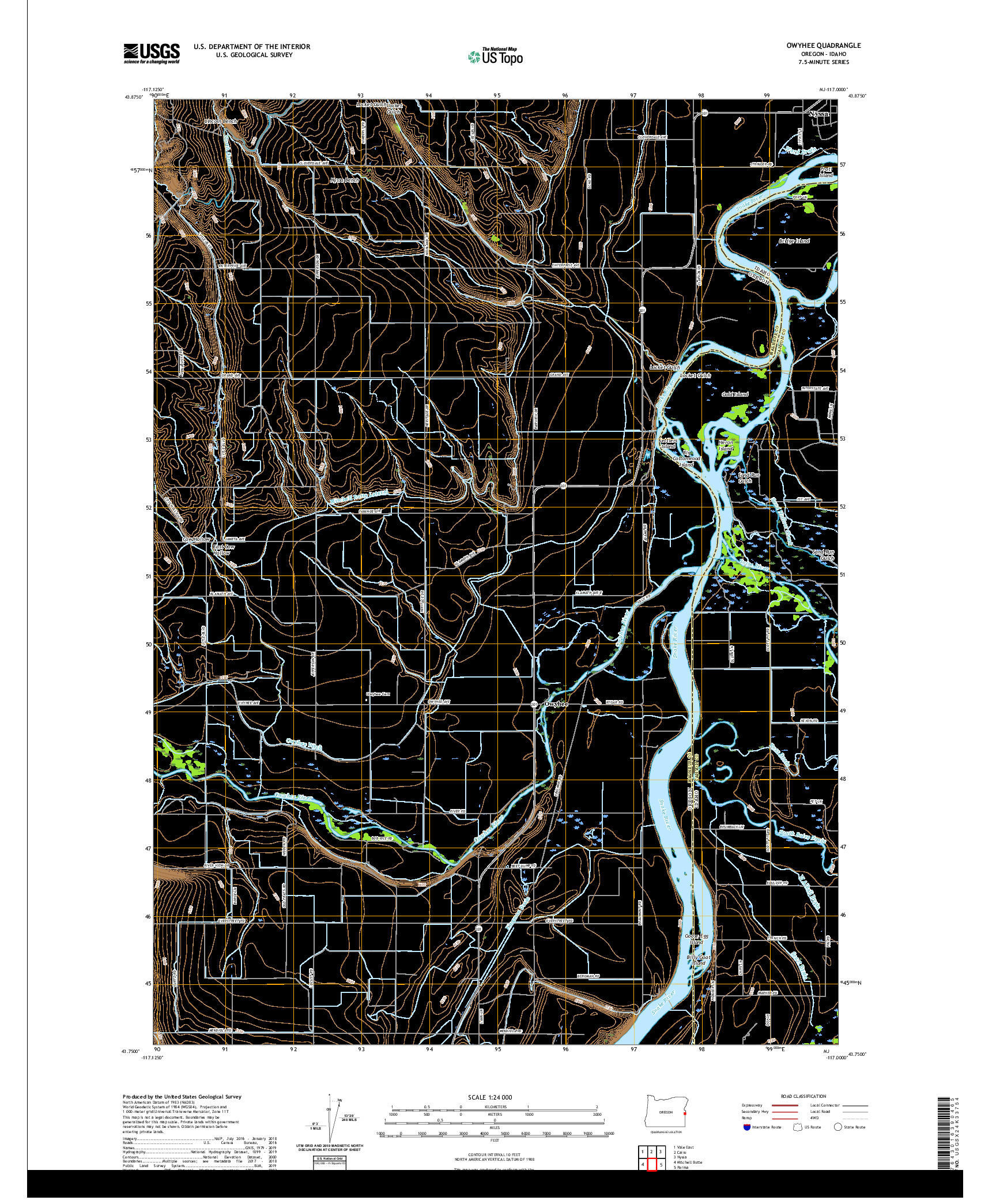 USGS US TOPO 7.5-MINUTE MAP FOR OWYHEE, OR,ID 2020