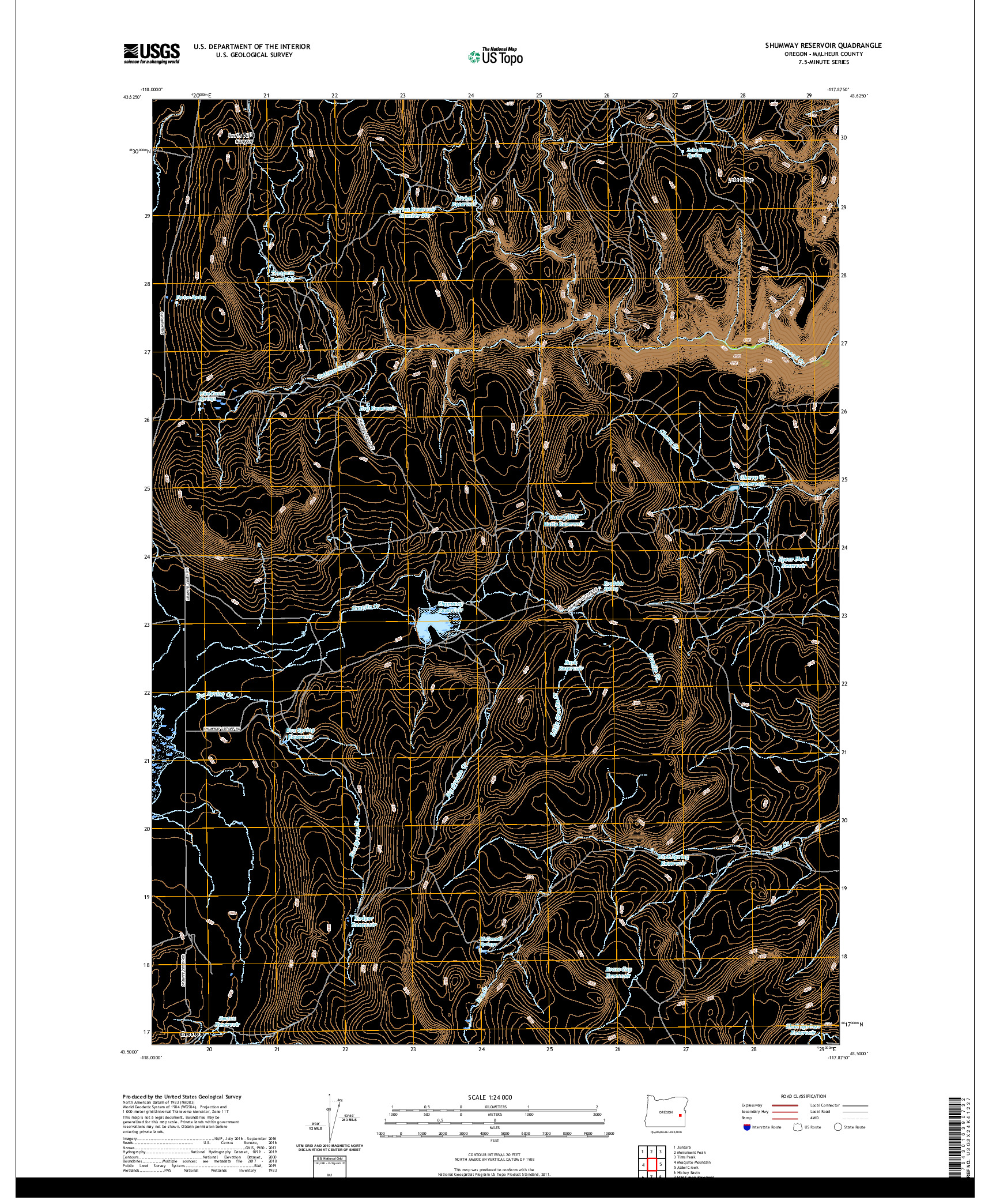 USGS US TOPO 7.5-MINUTE MAP FOR SHUMWAY RESERVOIR, OR 2020
