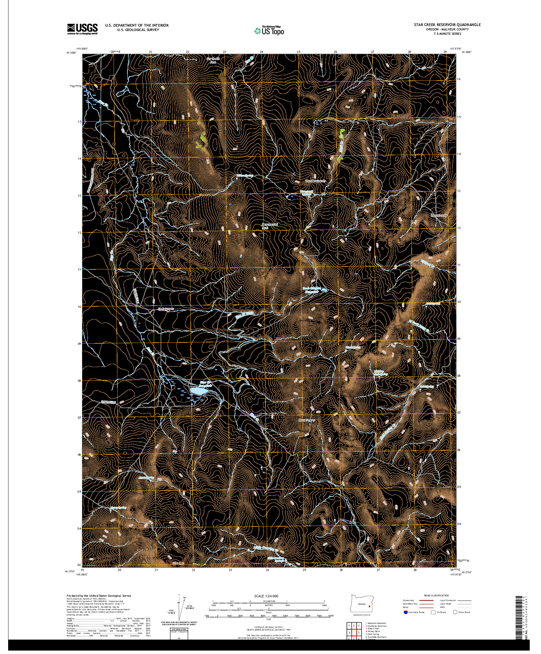 USGS US TOPO 7.5-MINUTE MAP FOR STAR CREEK RESERVOIR, OR 2020
