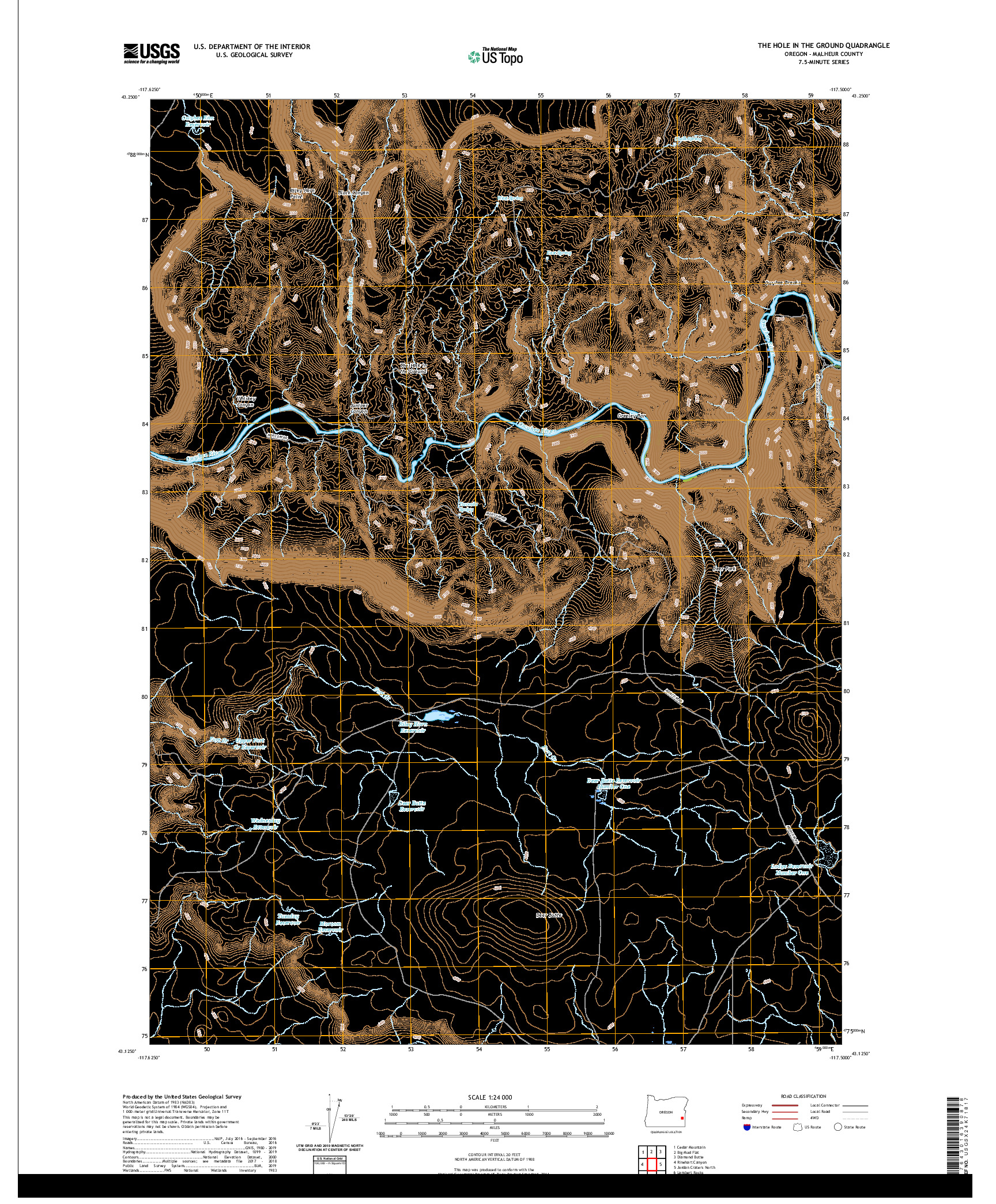 USGS US TOPO 7.5-MINUTE MAP FOR THE HOLE IN THE GROUND, OR 2020