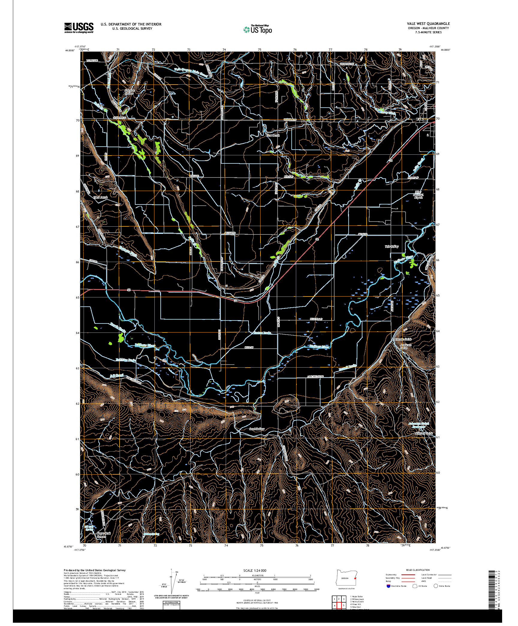 USGS US TOPO 7.5-MINUTE MAP FOR VALE WEST, OR 2020