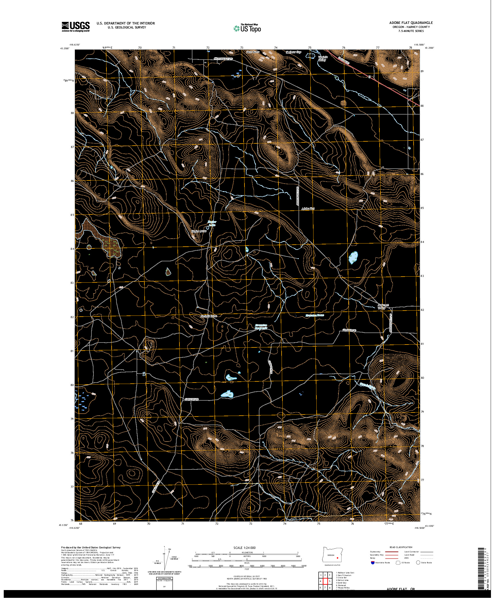 USGS US TOPO 7.5-MINUTE MAP FOR ADOBE FLAT, OR 2020