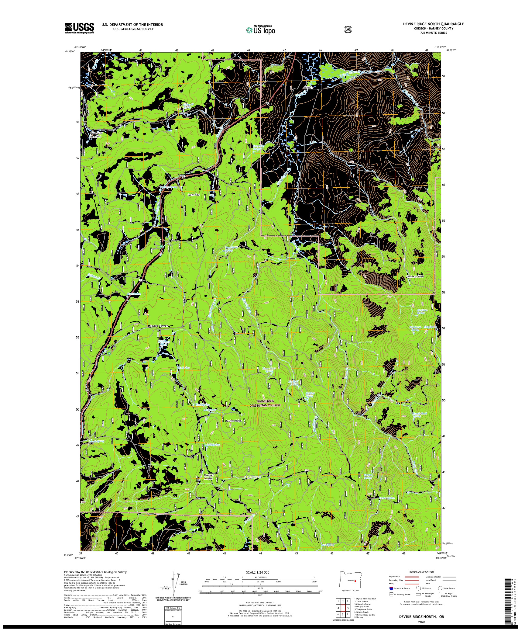 USGS US TOPO 7.5-MINUTE MAP FOR DEVINE RIDGE NORTH, OR 2020