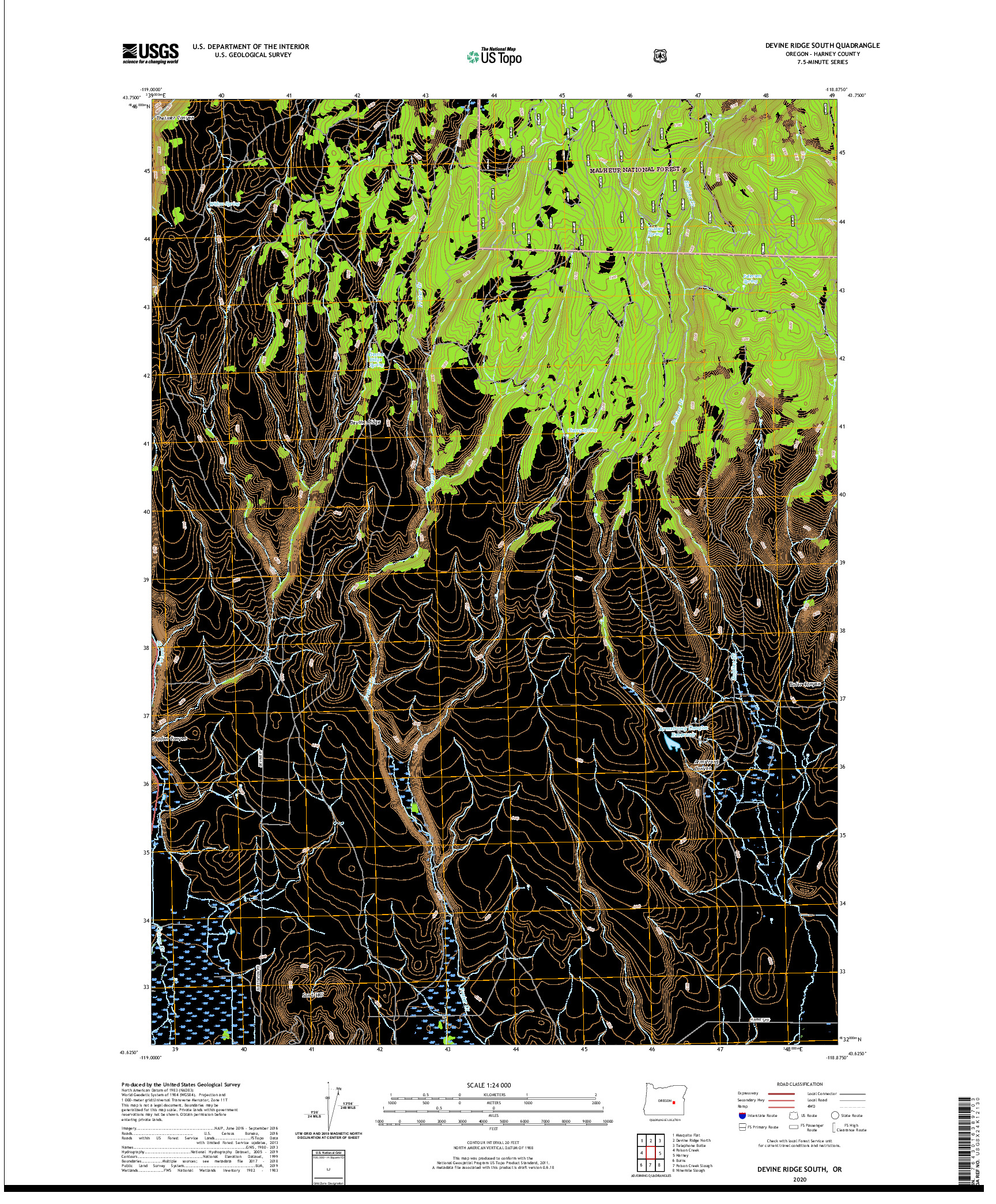 USGS US TOPO 7.5-MINUTE MAP FOR DEVINE RIDGE SOUTH, OR 2020