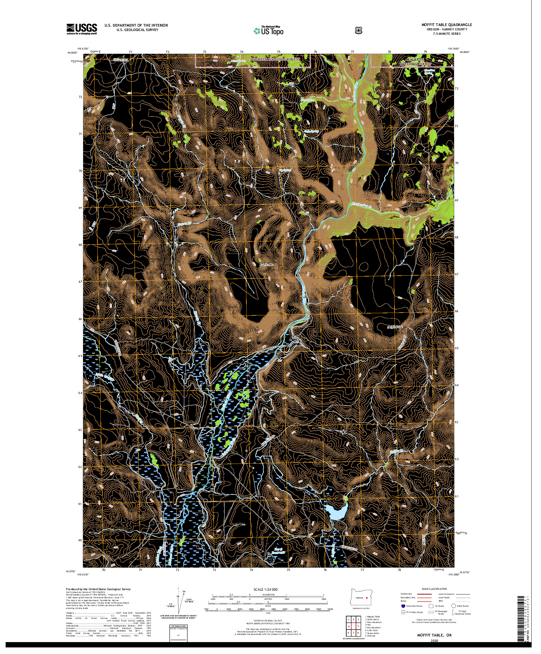USGS US TOPO 7.5-MINUTE MAP FOR MOFFIT TABLE, OR 2020