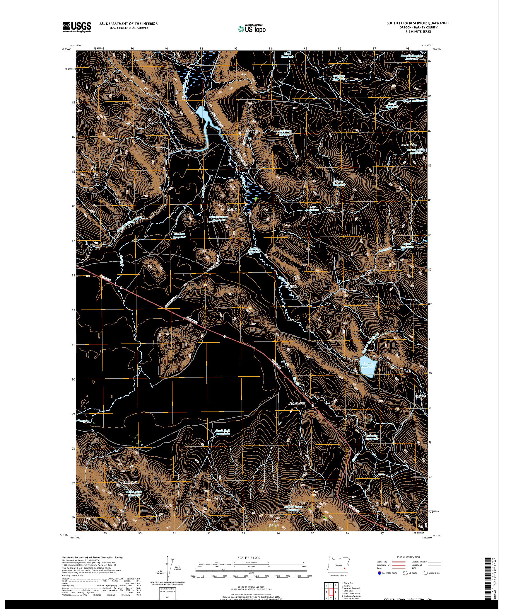 USGS US TOPO 7.5-MINUTE MAP FOR SOUTH FORK RESERVOIR, OR 2020