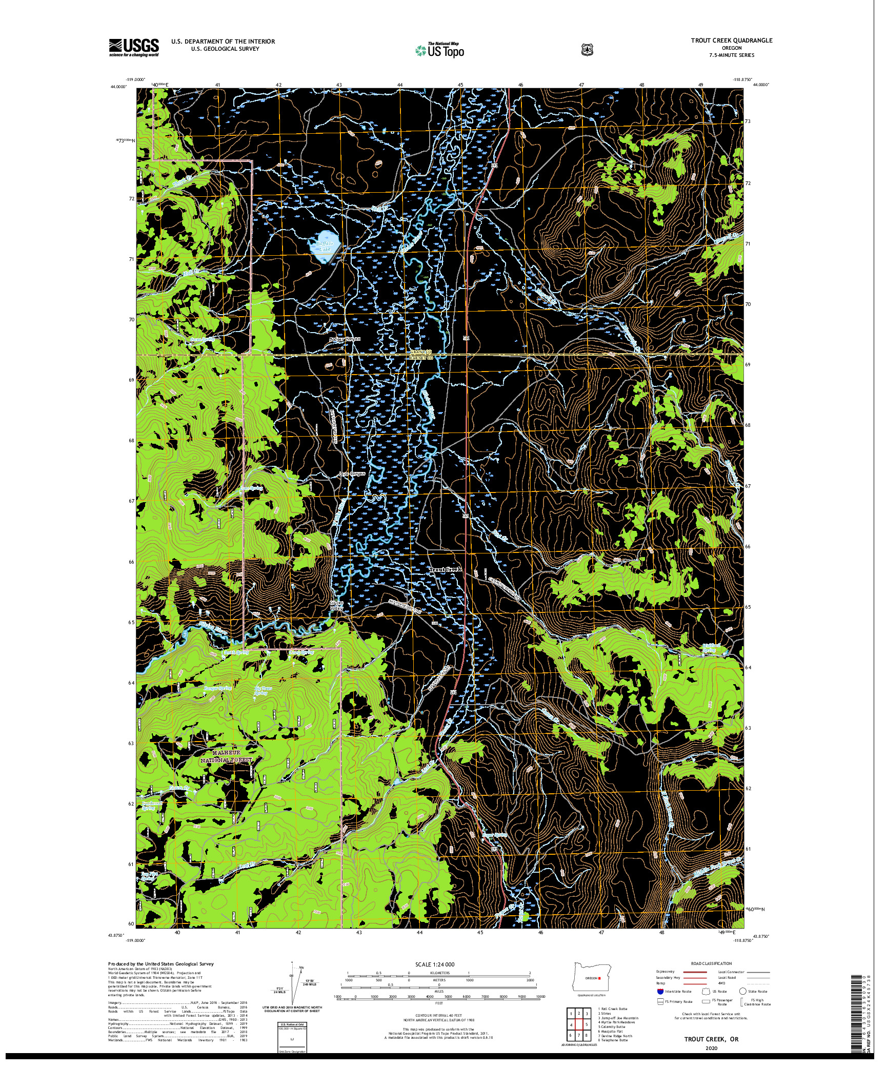 USGS US TOPO 7.5-MINUTE MAP FOR TROUT CREEK, OR 2020