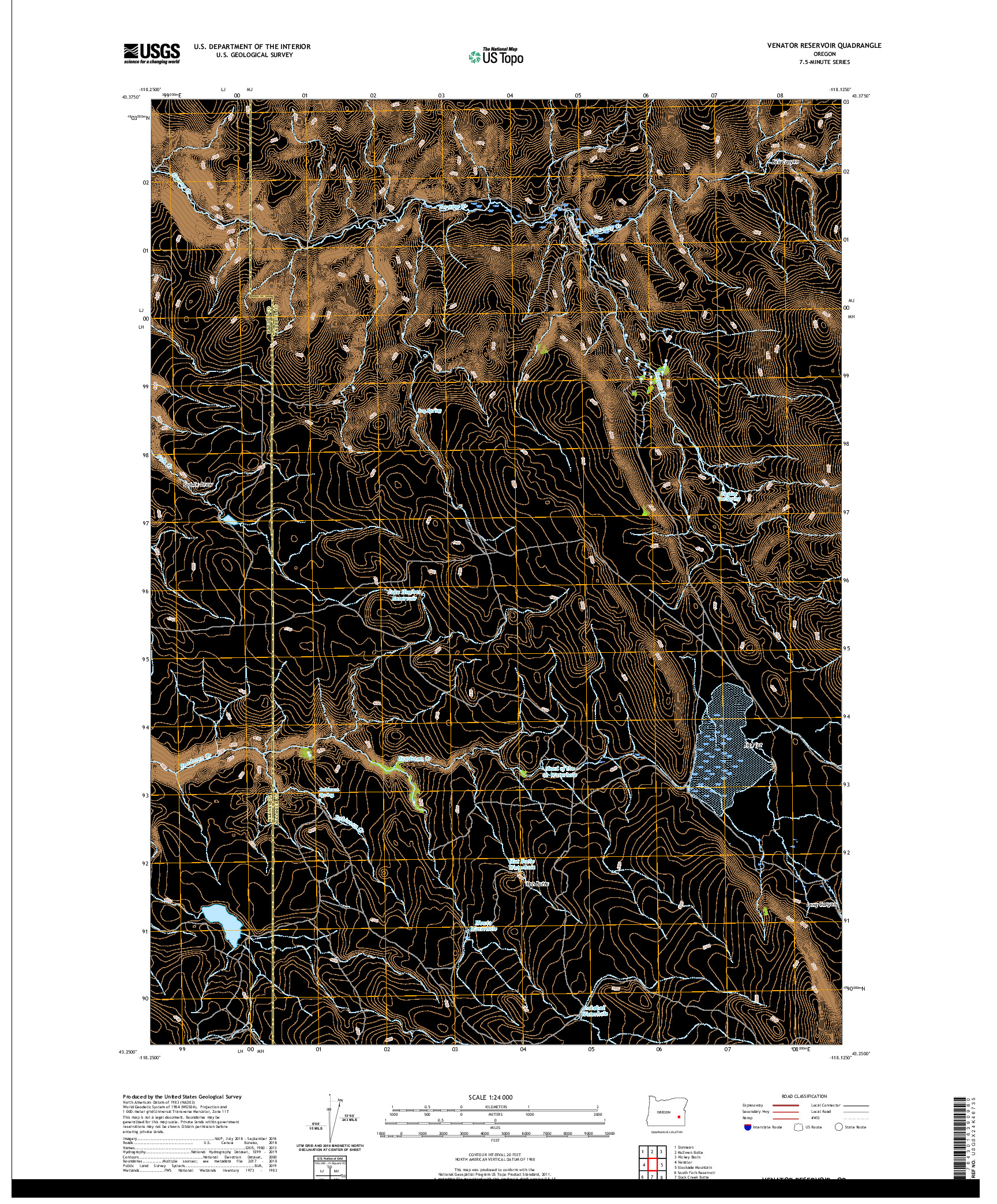 USGS US TOPO 7.5-MINUTE MAP FOR VENATOR RESERVOIR, OR 2020