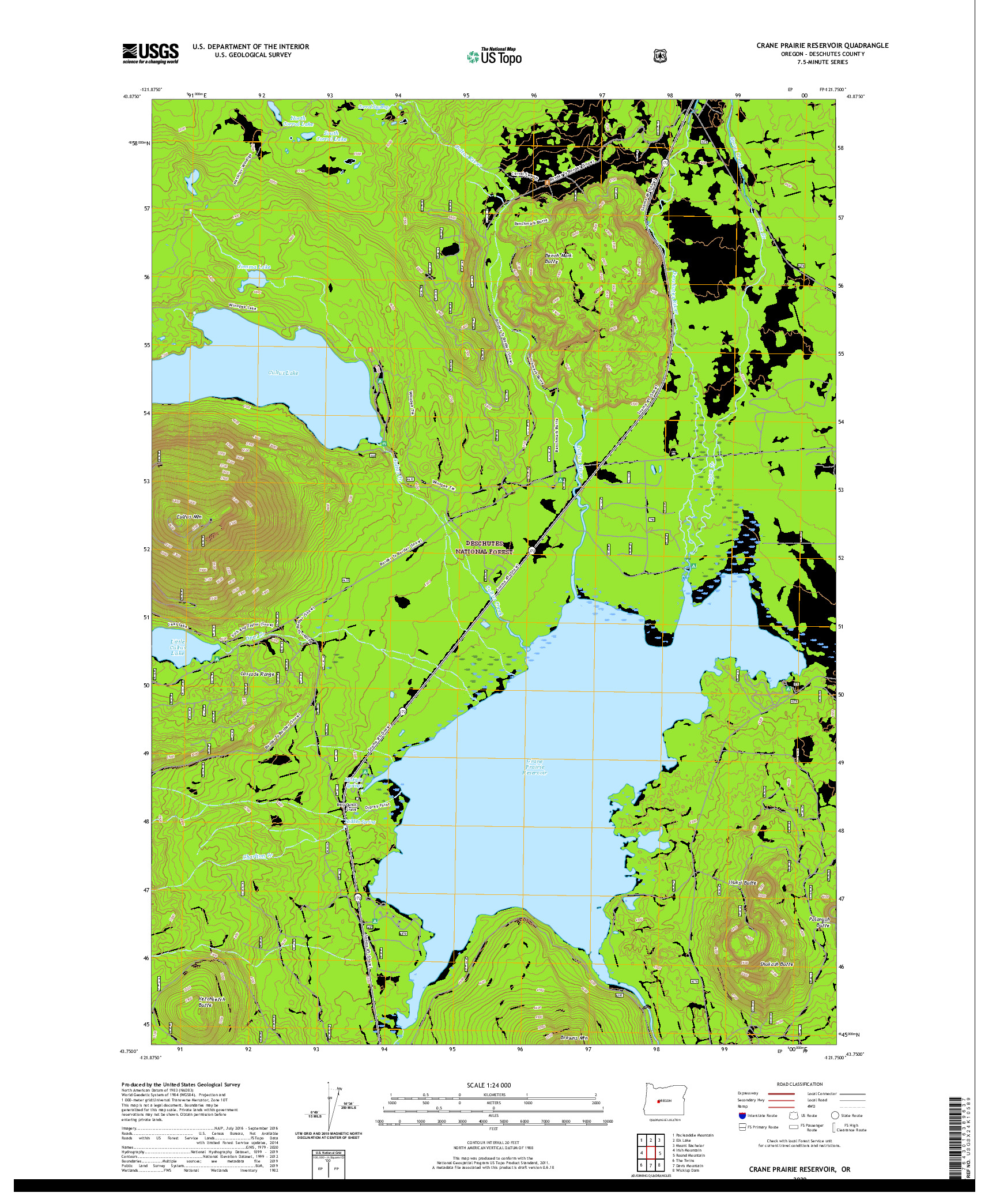 USGS US TOPO 7.5-MINUTE MAP FOR CRANE PRAIRIE RESERVOIR, OR 2020