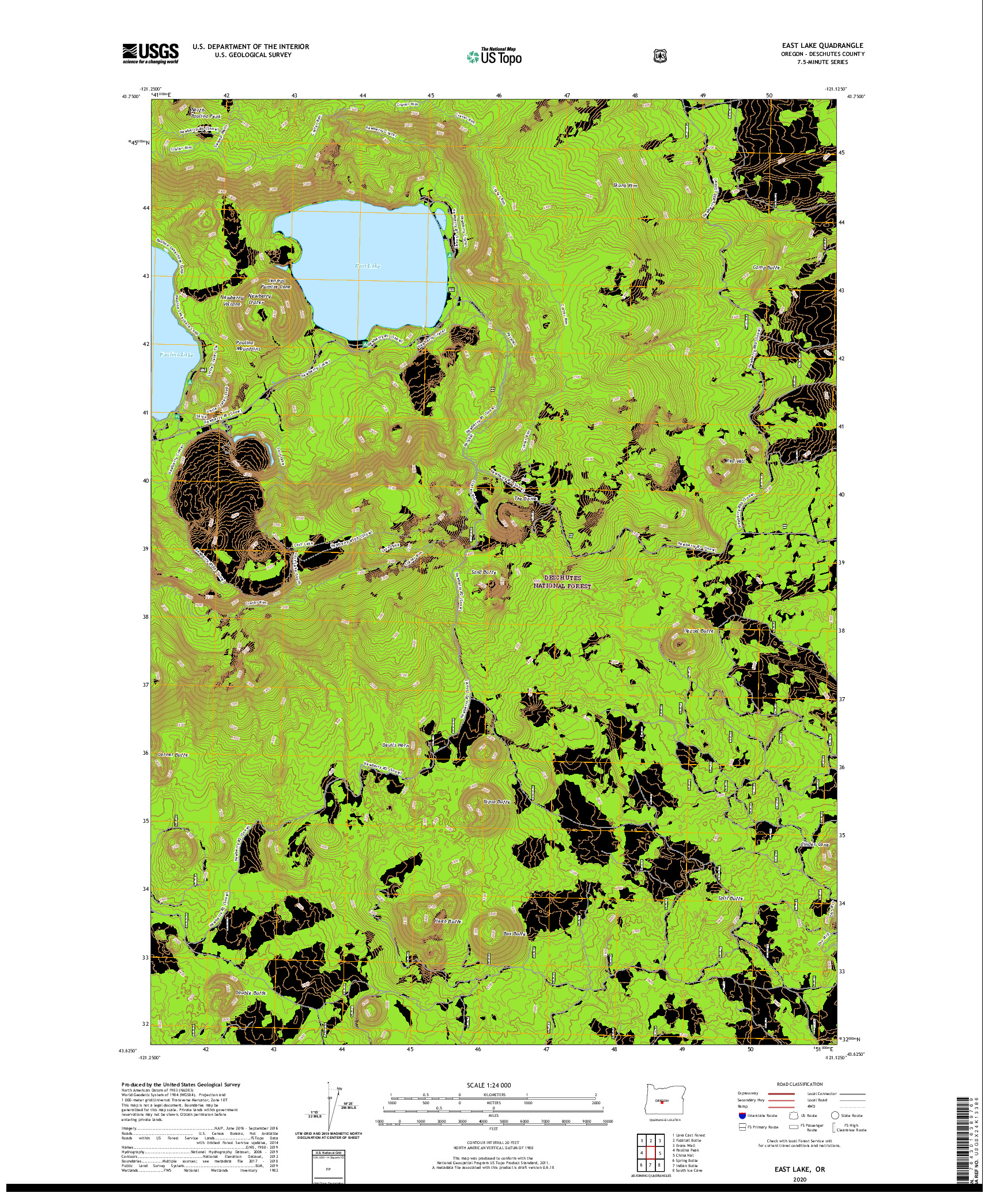 USGS US TOPO 7.5-MINUTE MAP FOR EAST LAKE, OR 2020