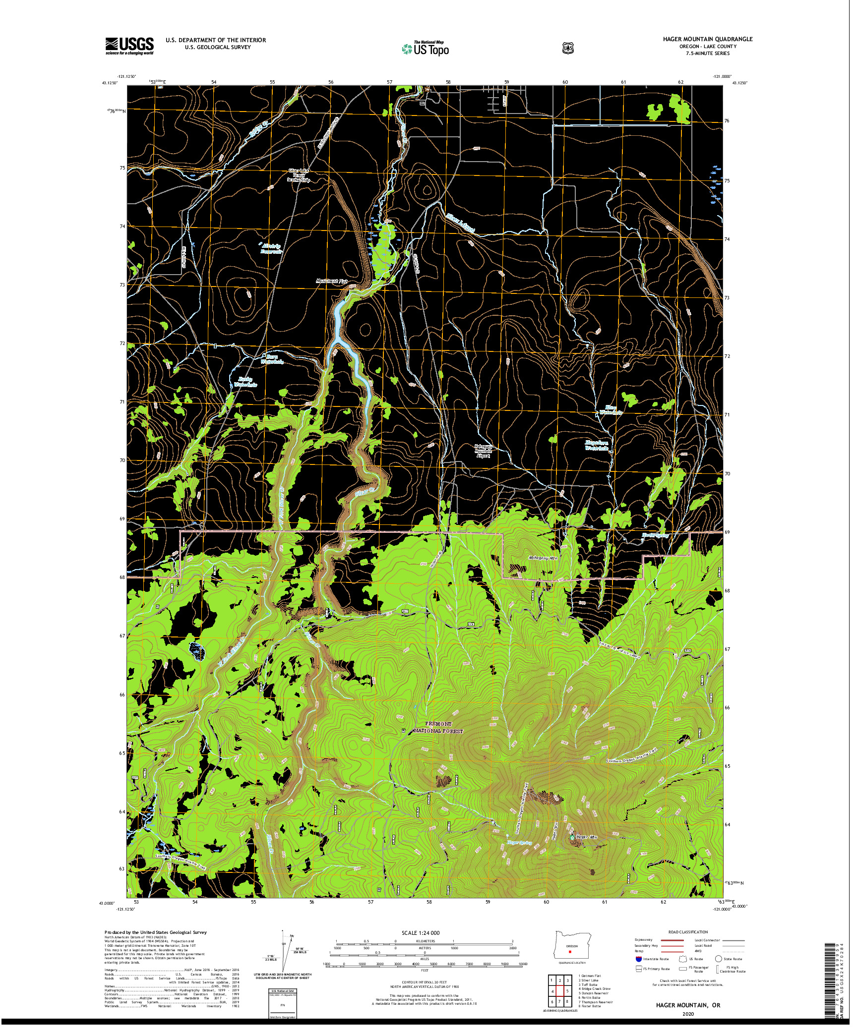 USGS US TOPO 7.5-MINUTE MAP FOR HAGER MOUNTAIN, OR 2020