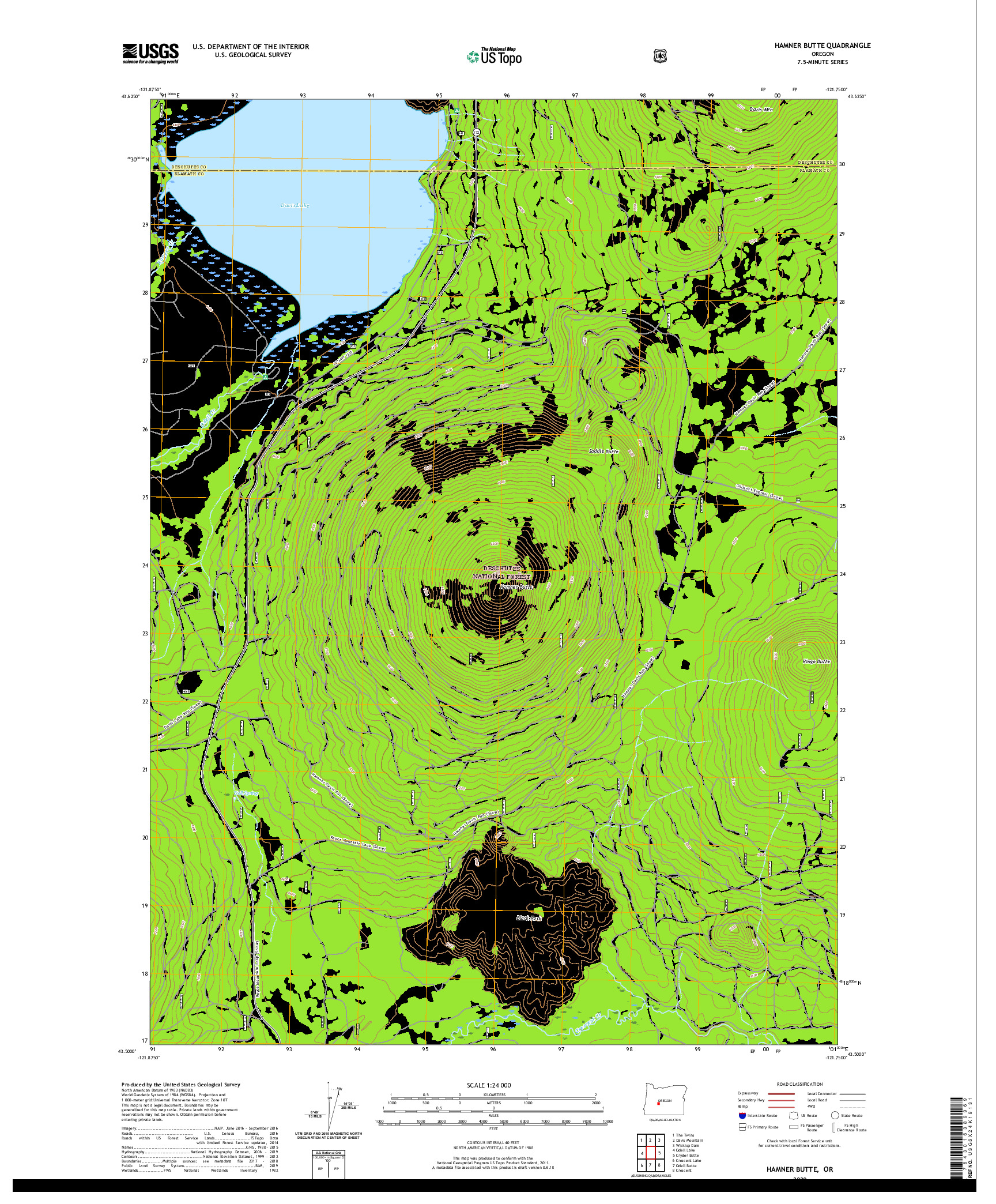USGS US TOPO 7.5-MINUTE MAP FOR HAMNER BUTTE, OR 2020