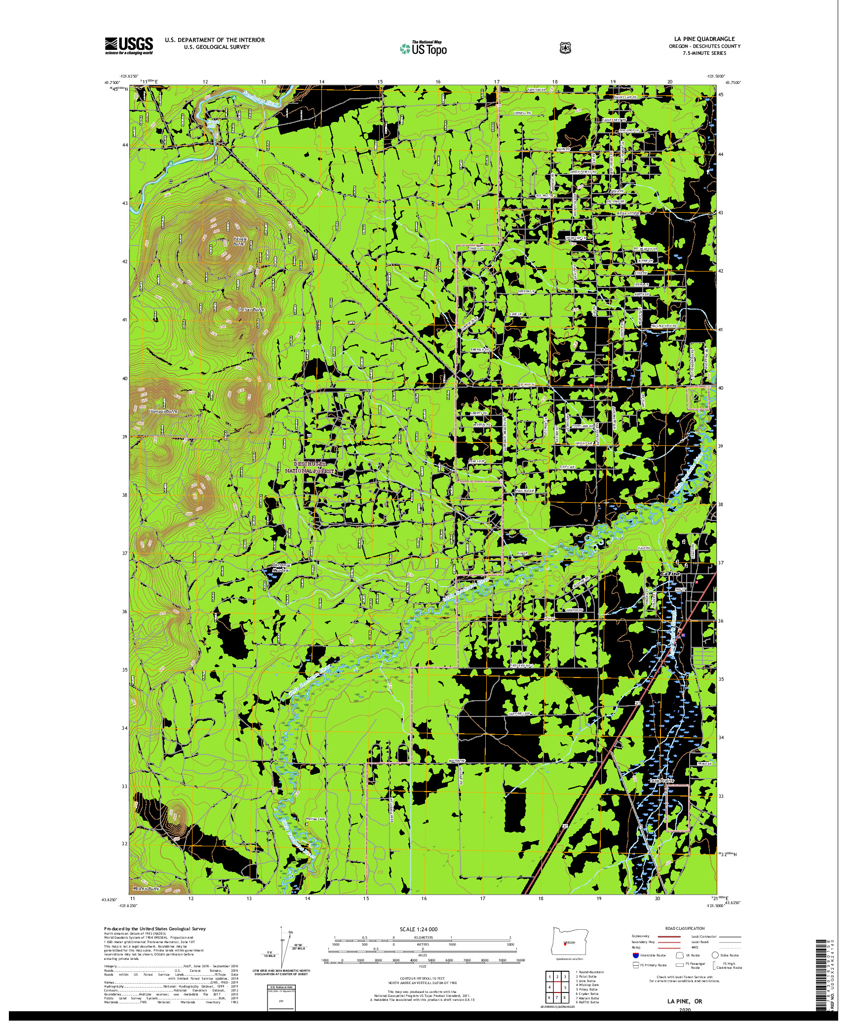USGS US TOPO 7.5-MINUTE MAP FOR LA PINE, OR 2020