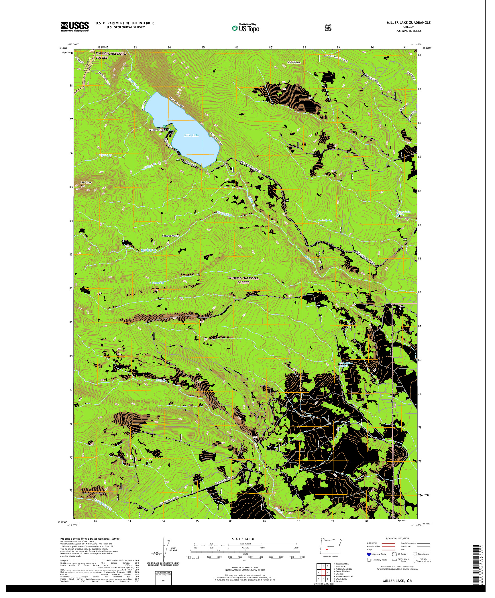 USGS US TOPO 7.5-MINUTE MAP FOR MILLER LAKE, OR 2020